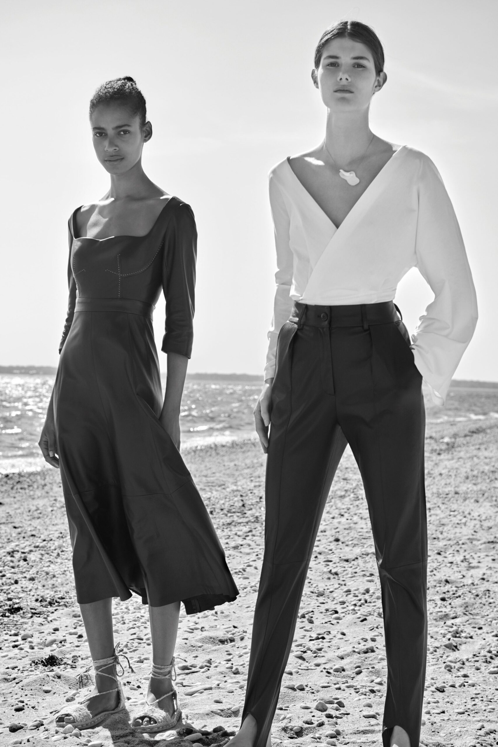 black silk midi dress and white blouse