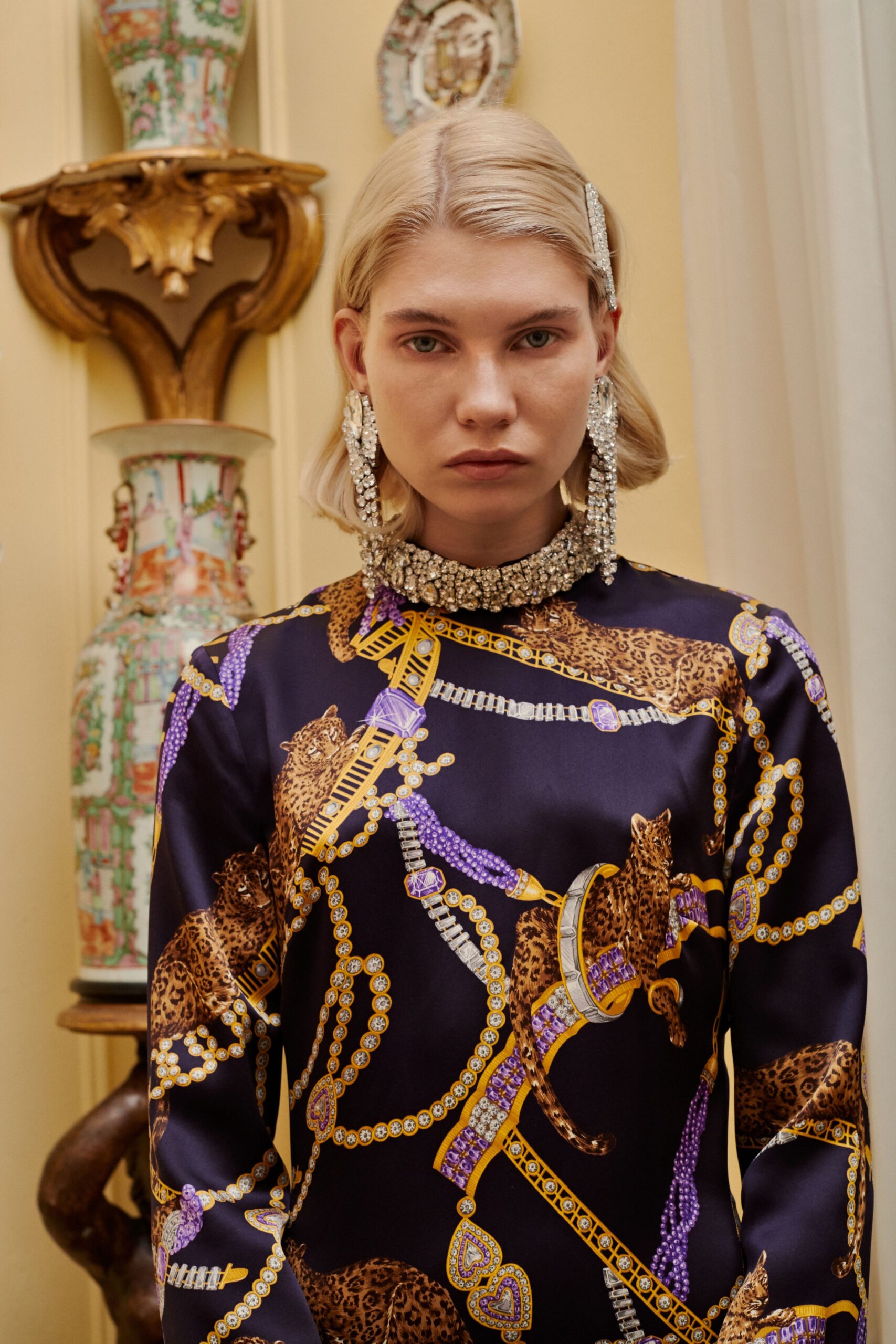 purple silk printed dress