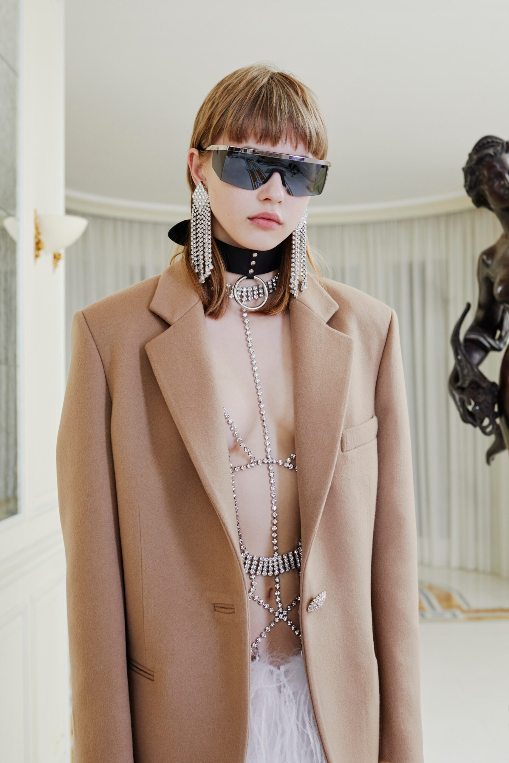 beige wool long-sleeve collared tailored buttoned blazer
