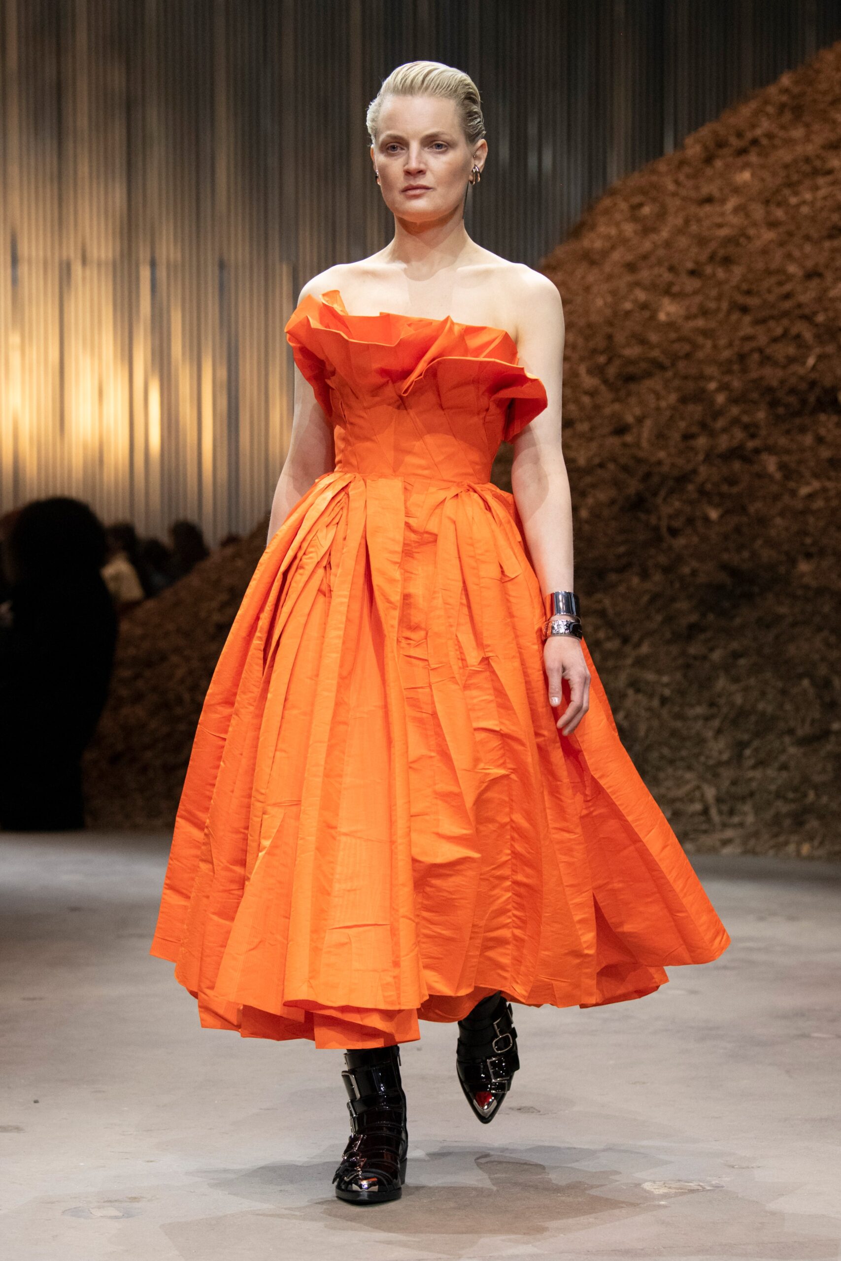 orange silk sleeveless dress