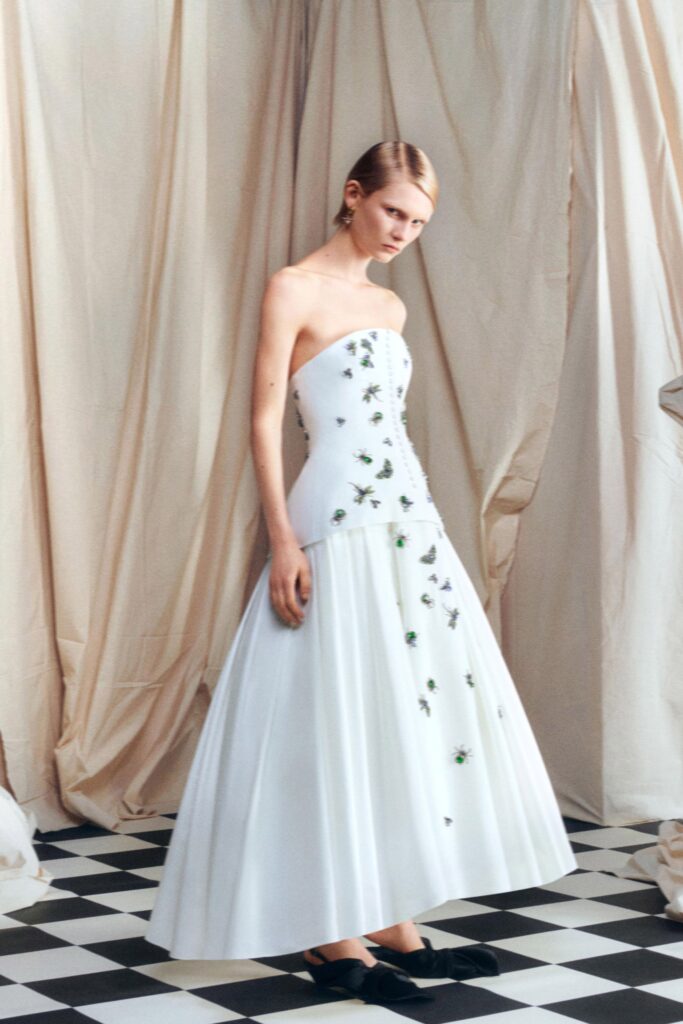 white strapless embellished gown