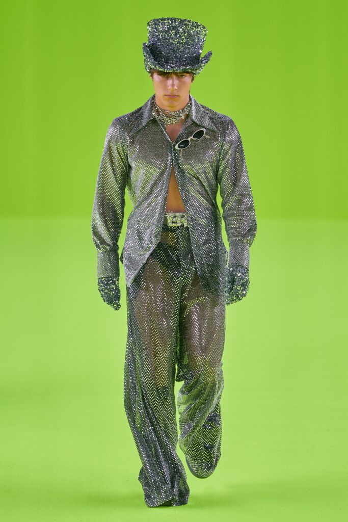 shiny silver metallic outfit