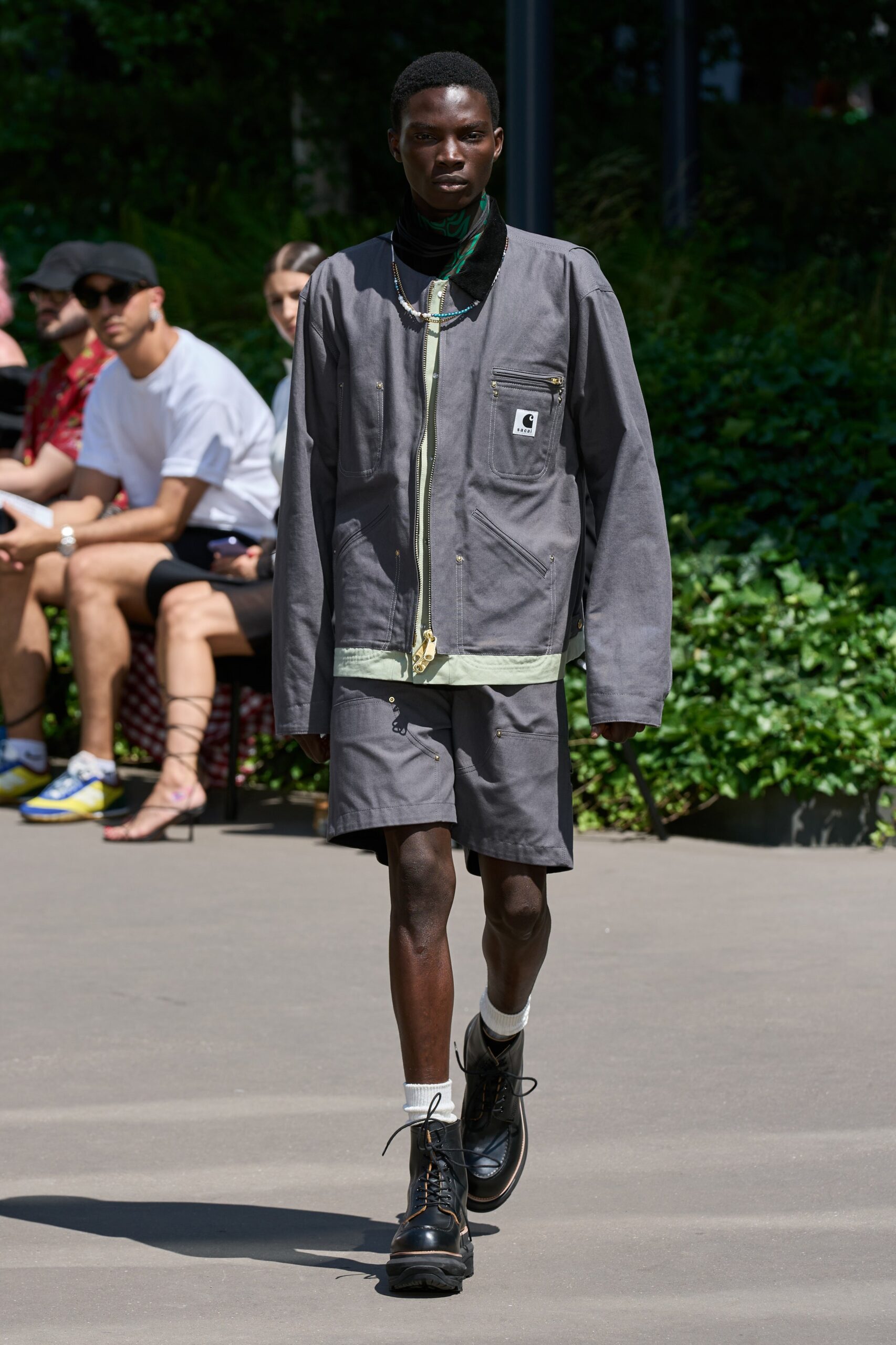 gray relaxed jacket and shorts