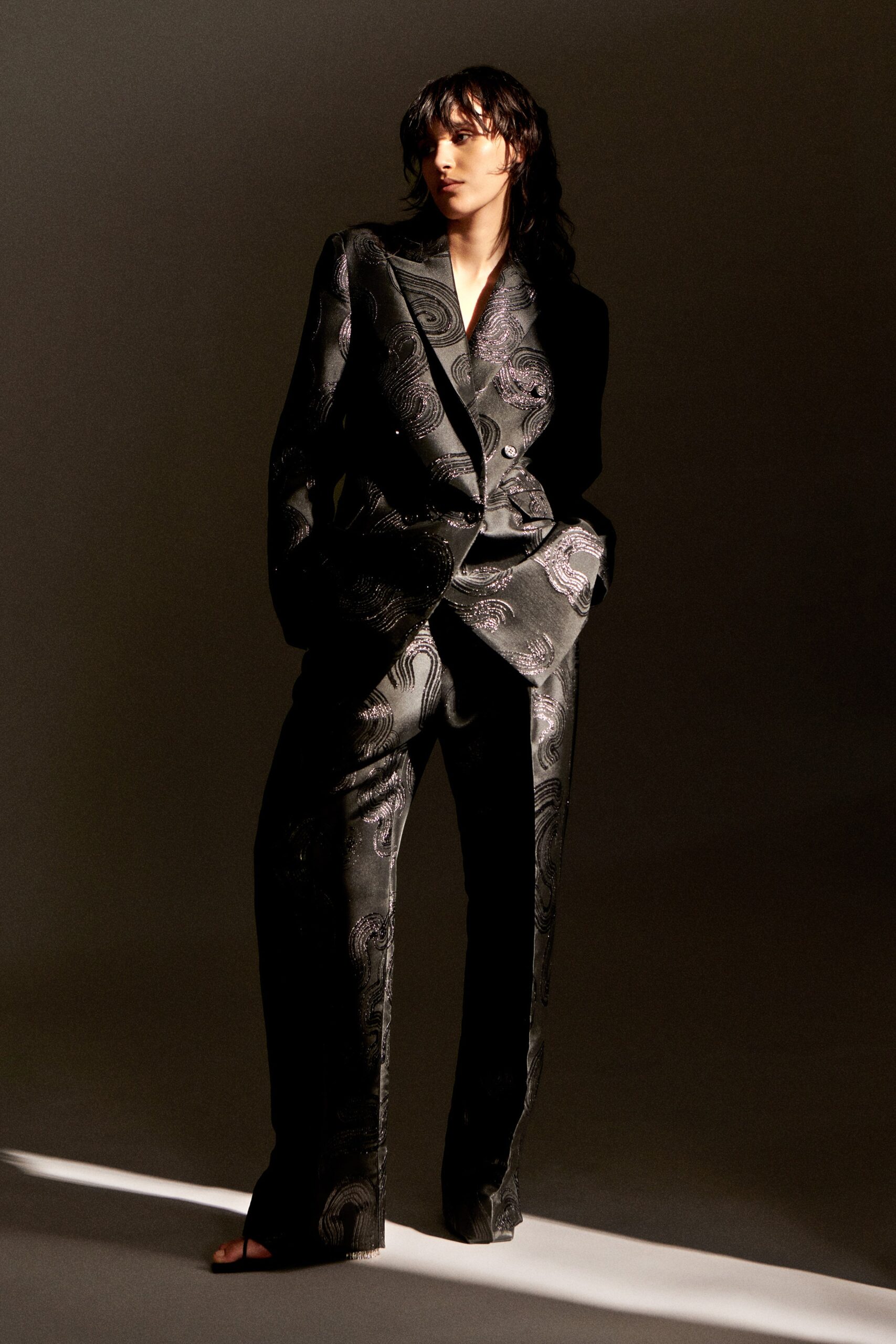 black silk tailored suit