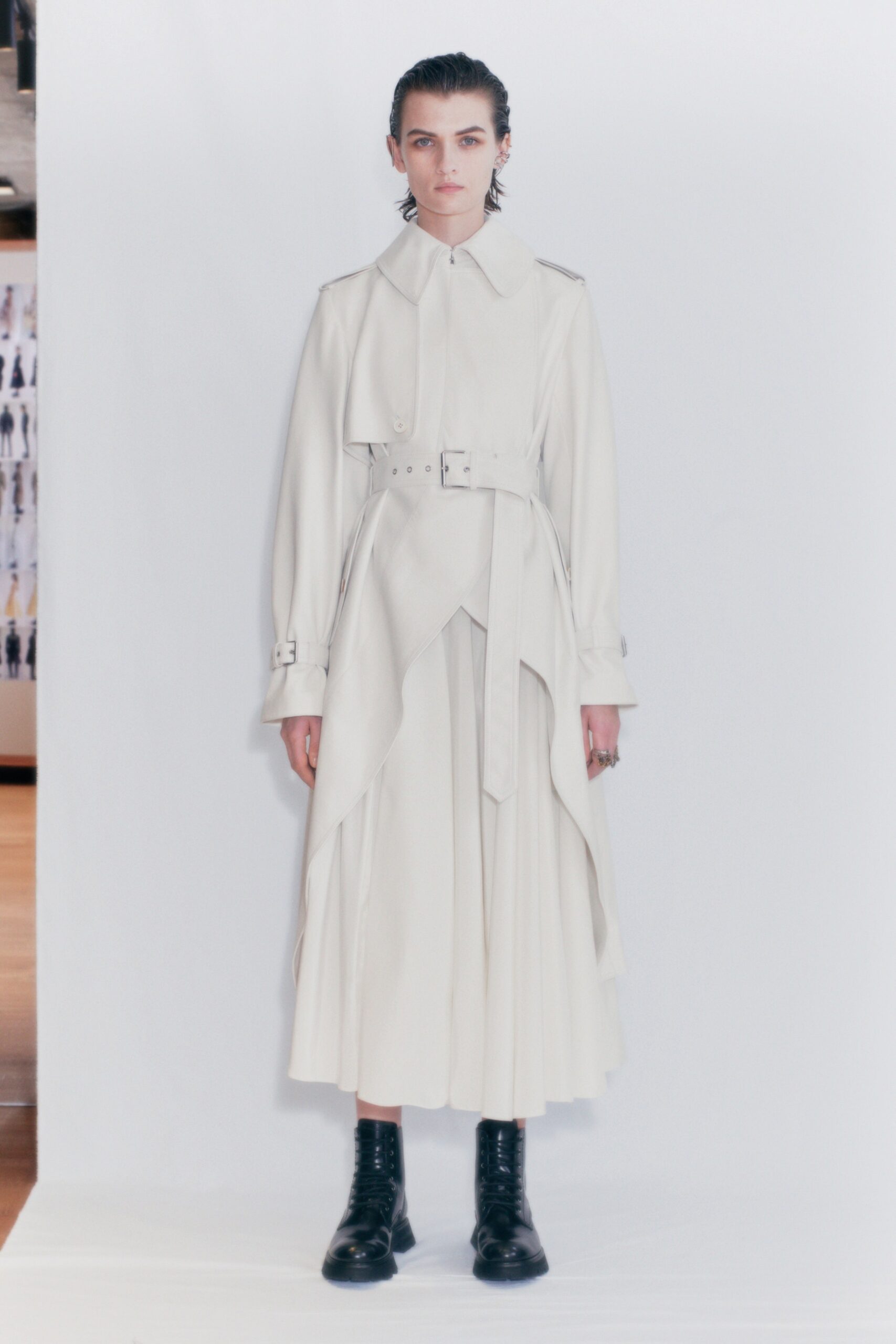 white trench coat and dress