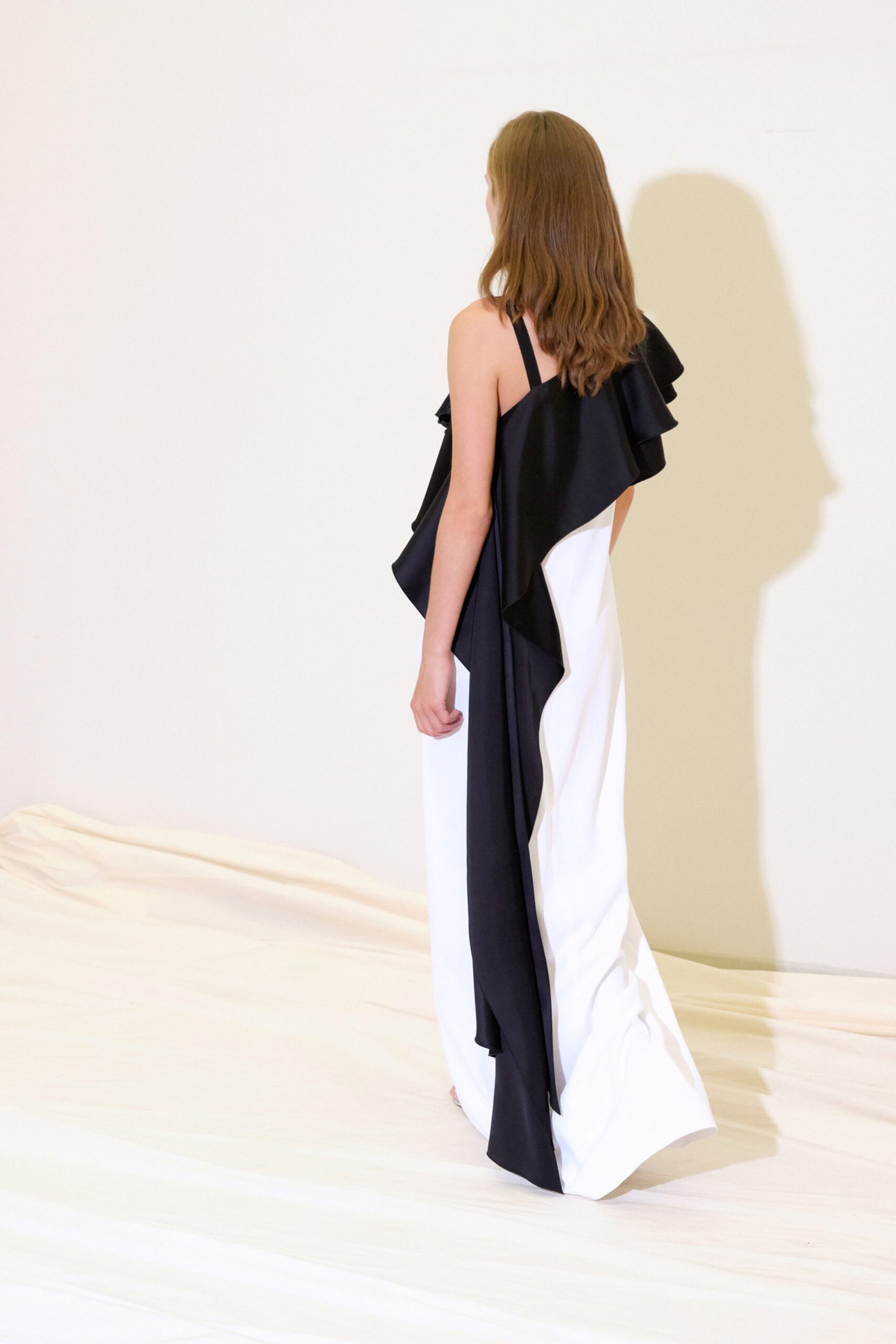 black and white ruffled gown