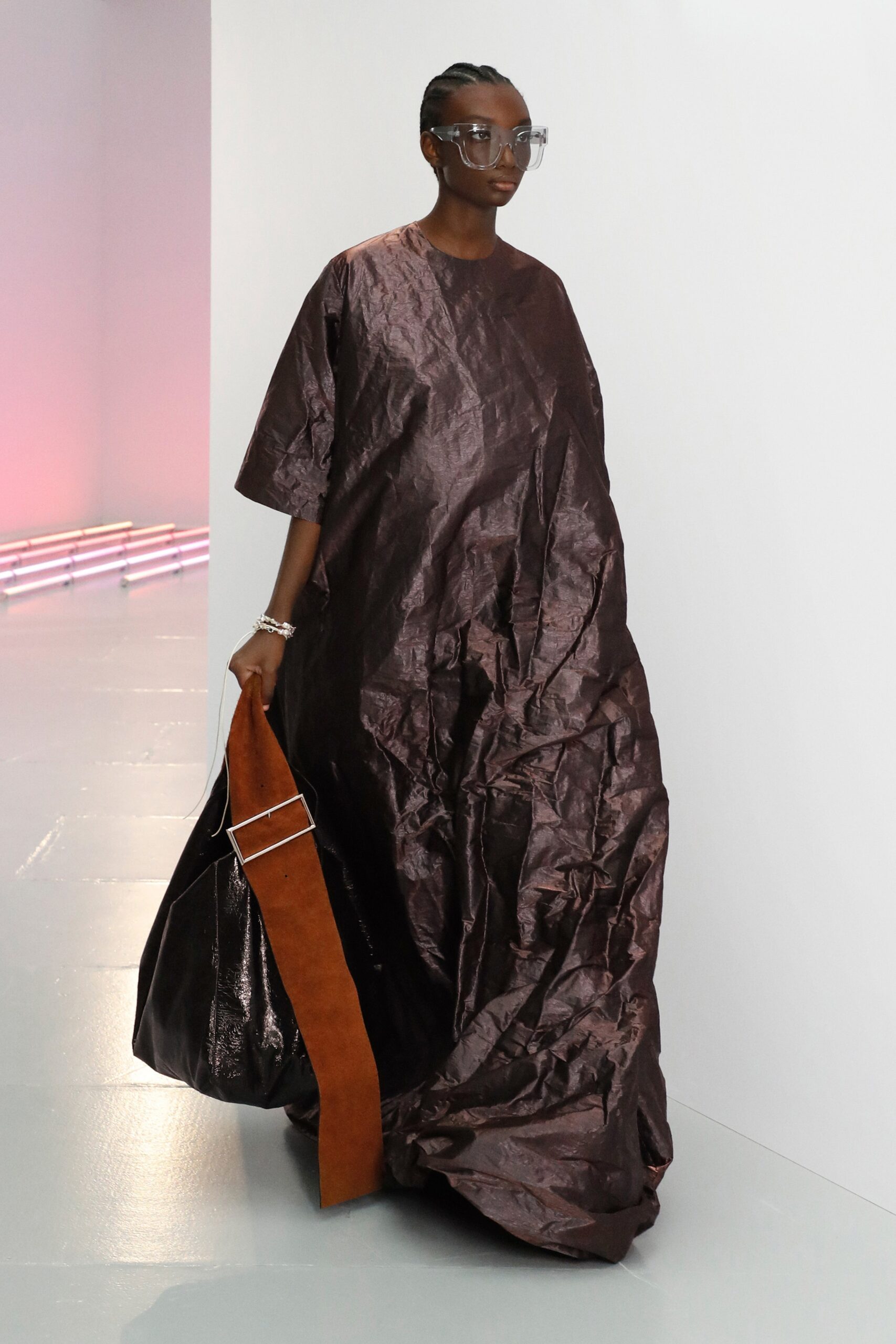 brown vinyl relaxed dress