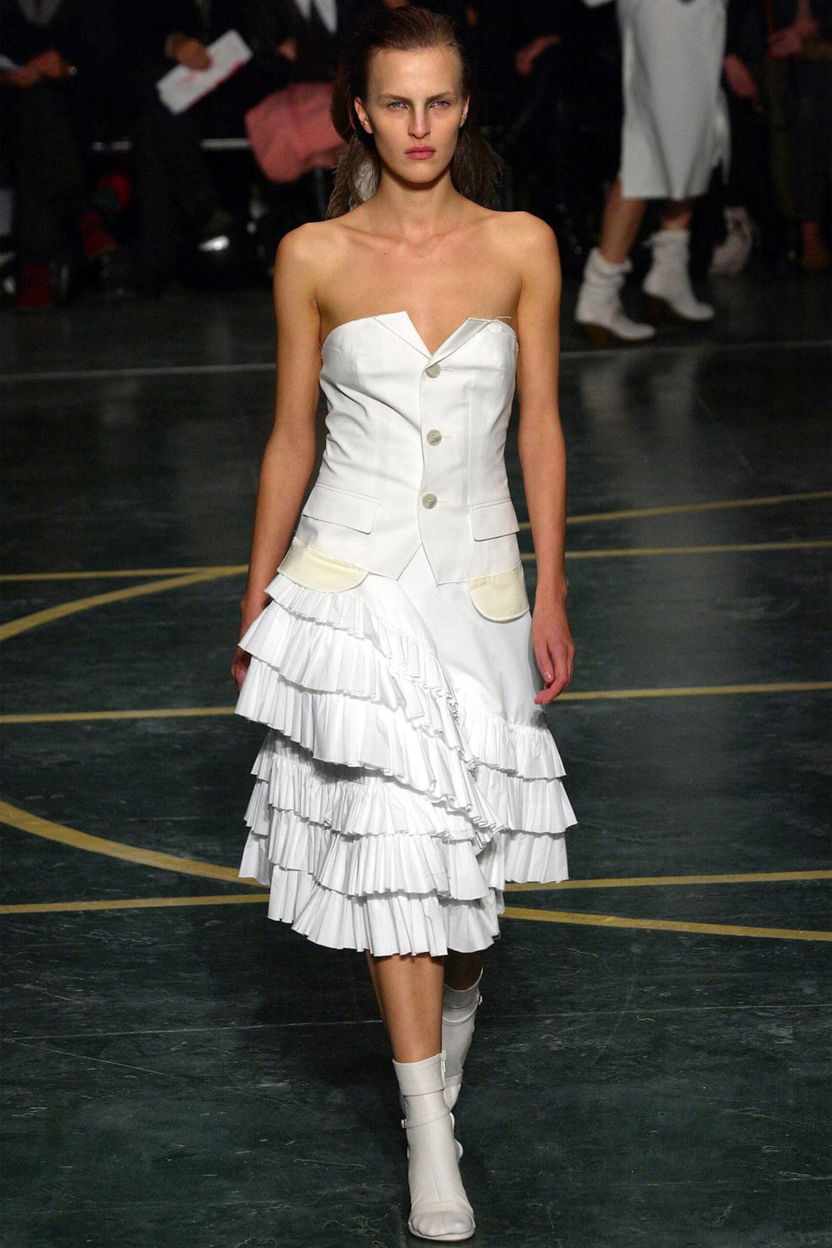 white strapless ruffled midi dress