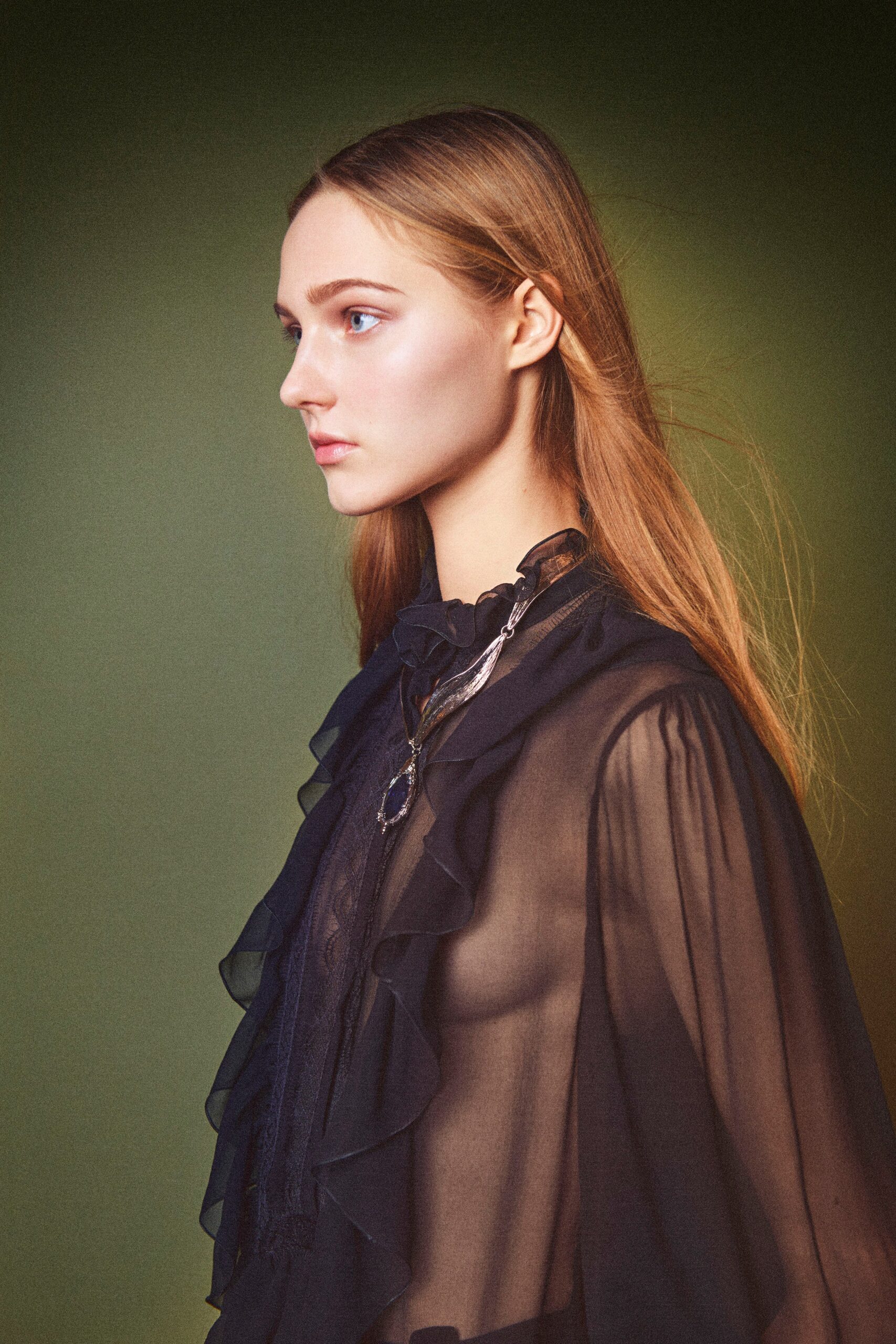 black silk ruffled blouse