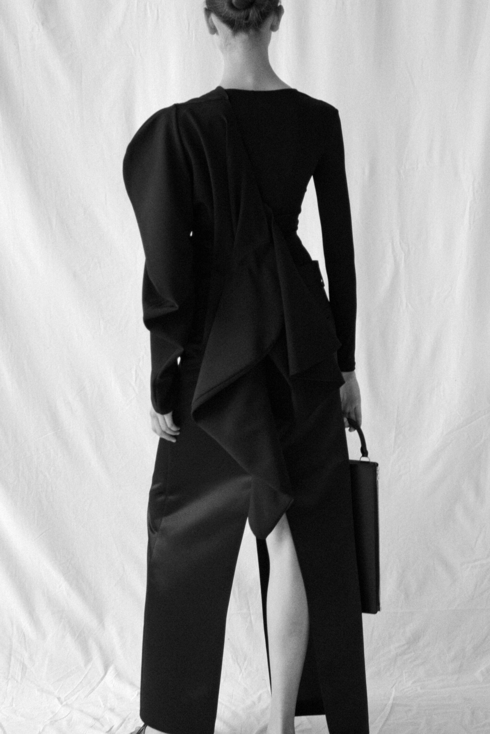 black silk fitted dress