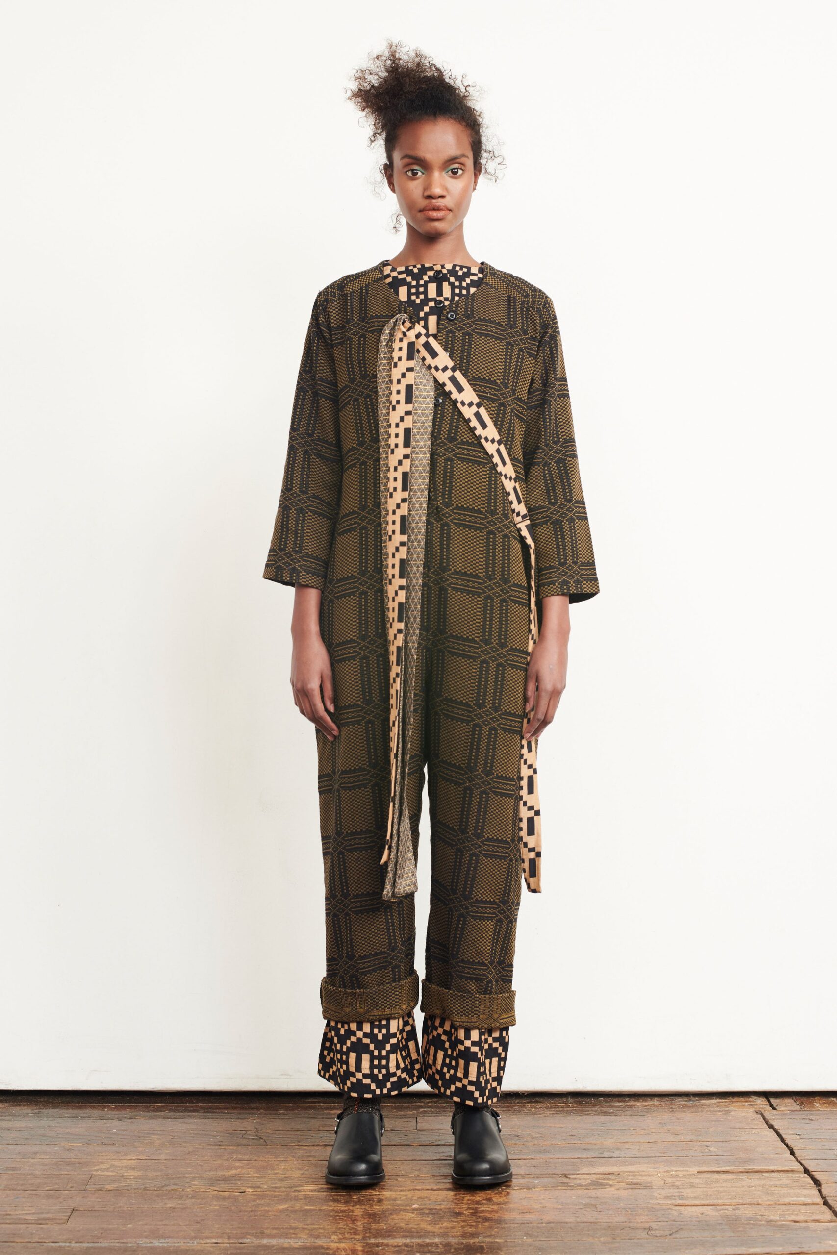 brown and beige printed jumpsuit
