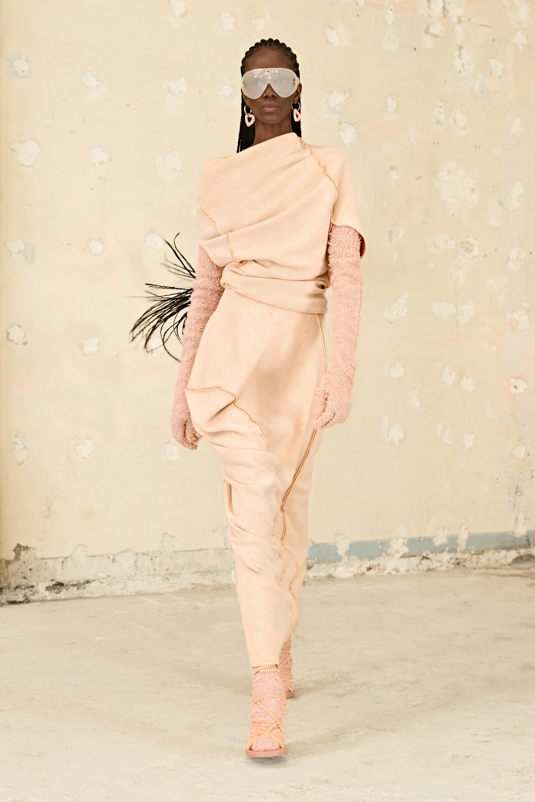peach asymmetric draped dress