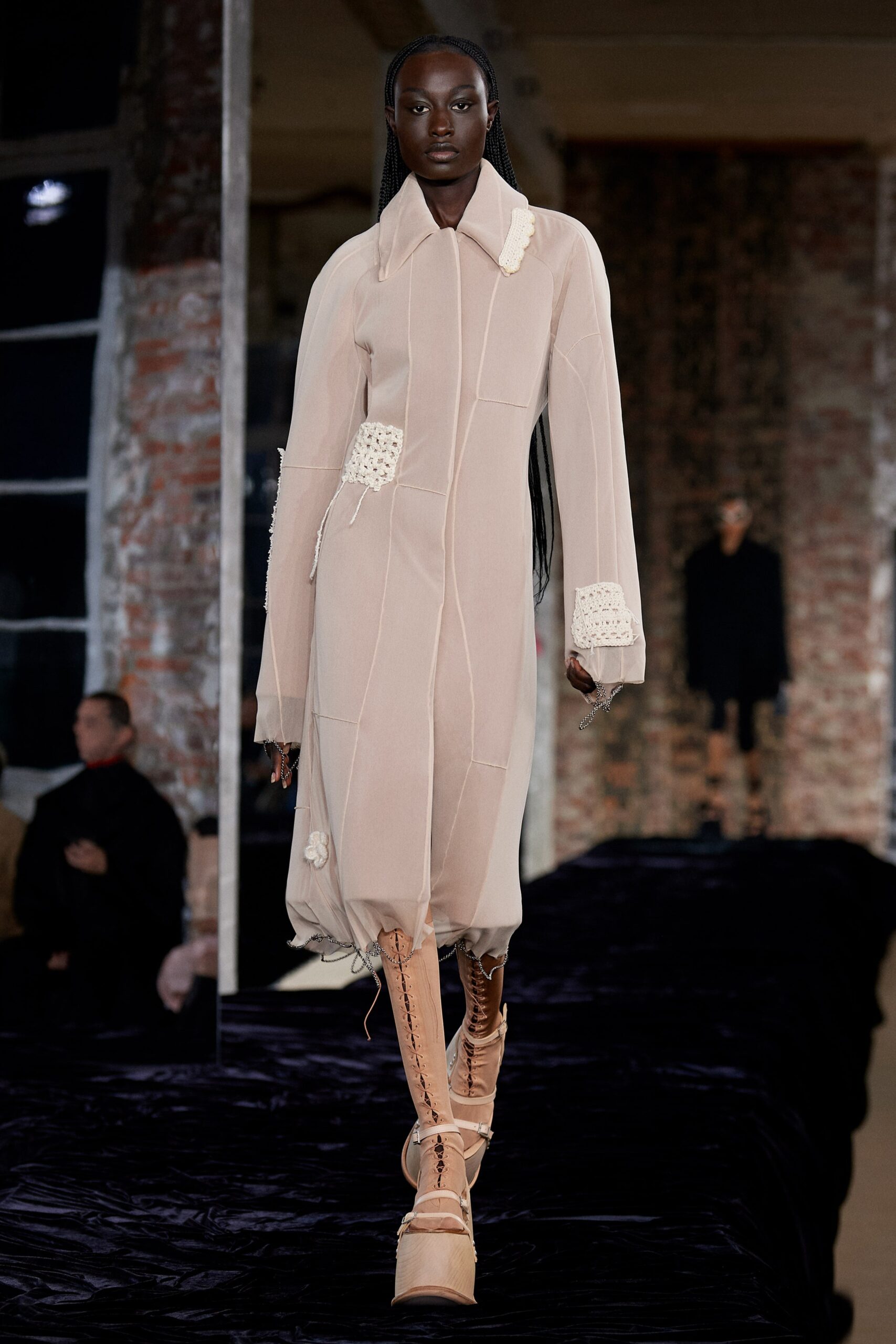beige cotton long-sleeve dress