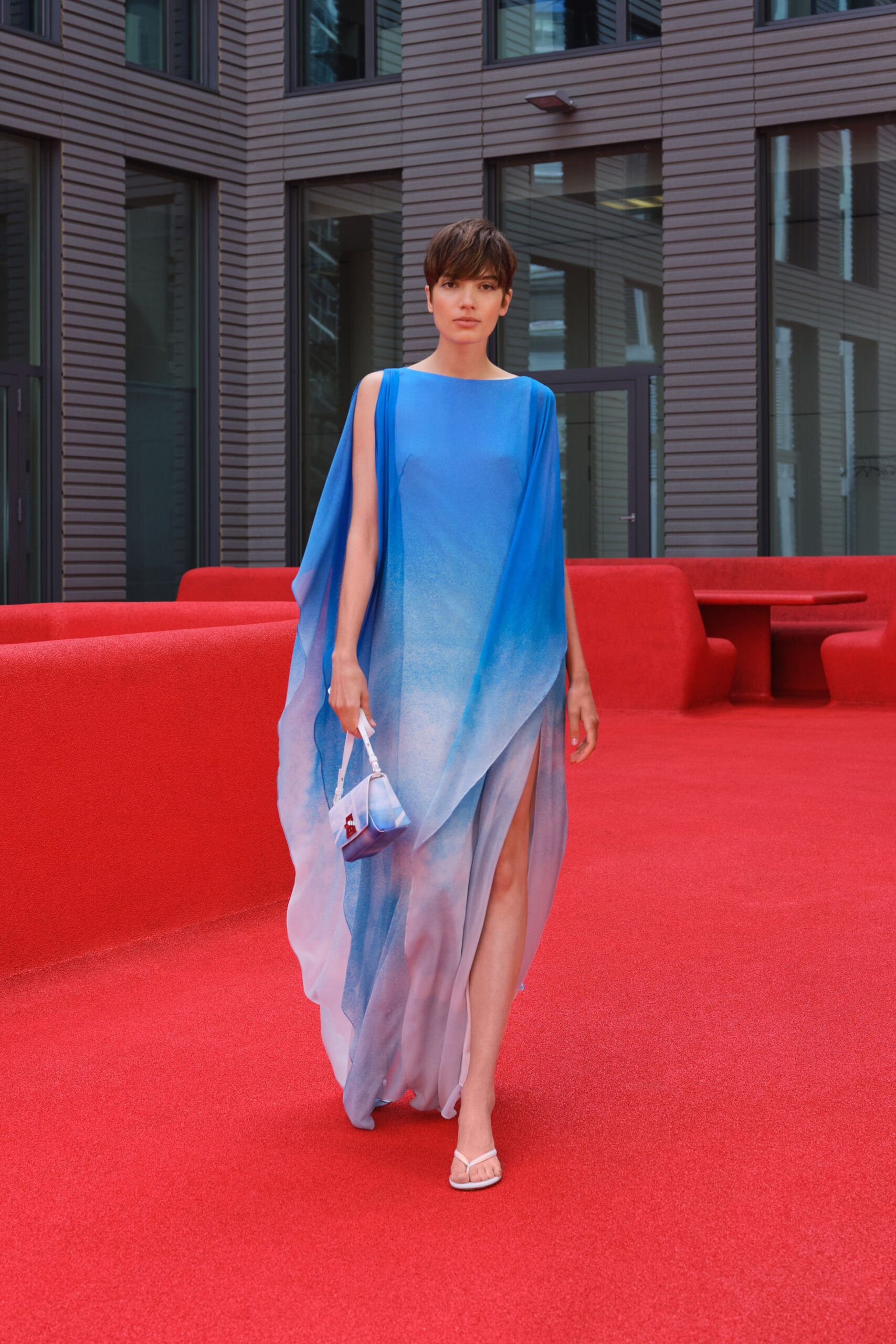 blue flowing asymmetric dress