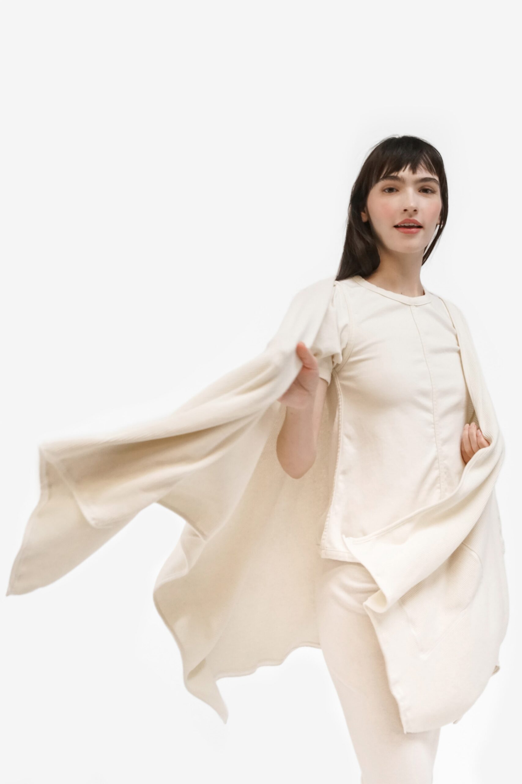 white fitted top with cape