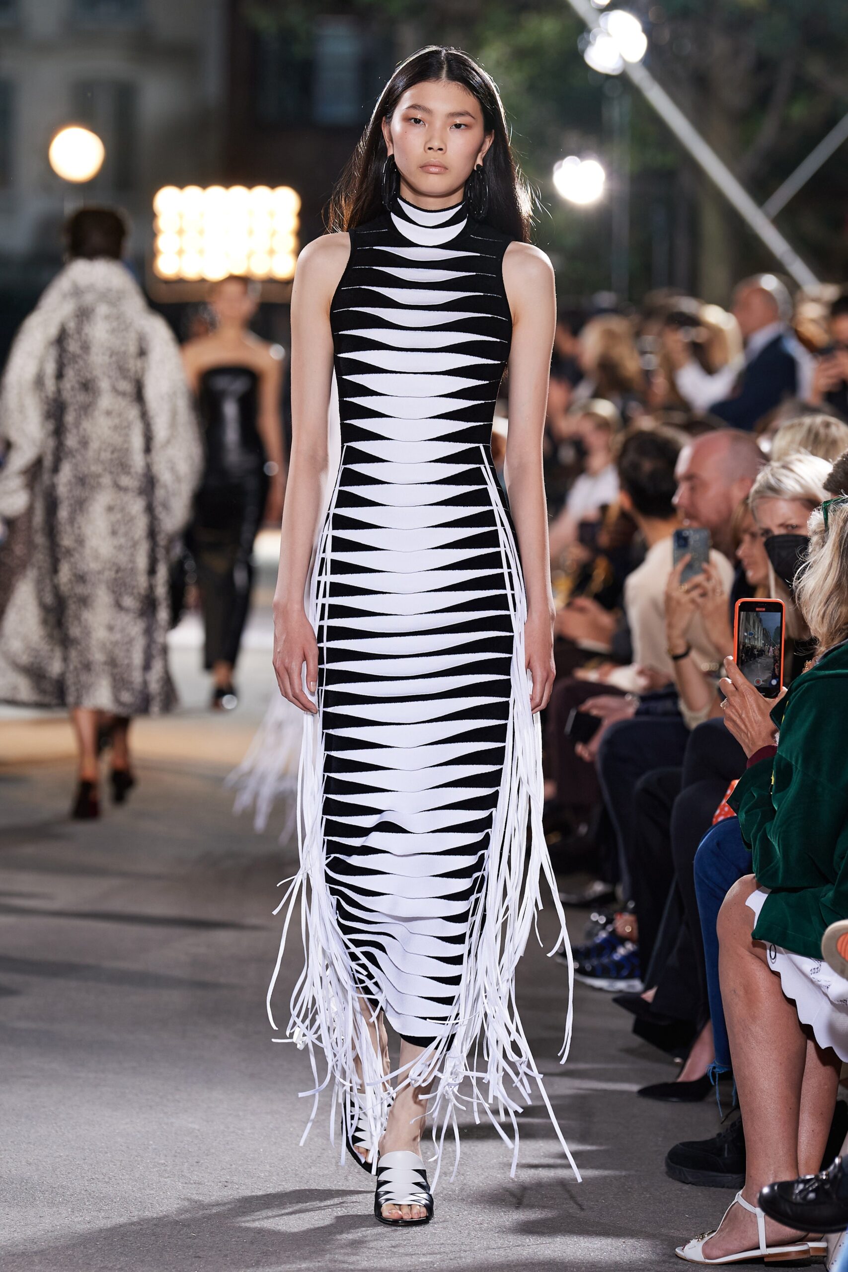 black and white striped midi dress