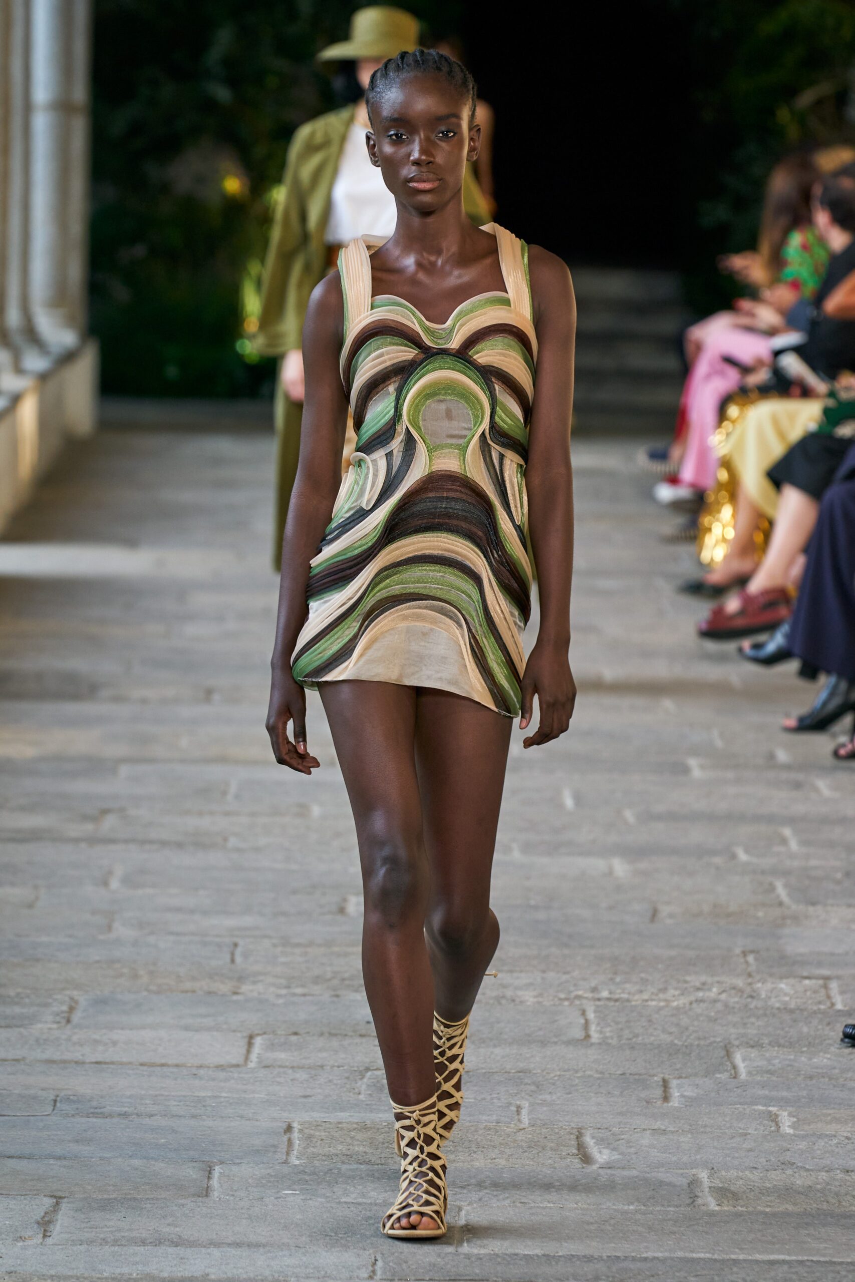fitted mini dress with strappy shoes