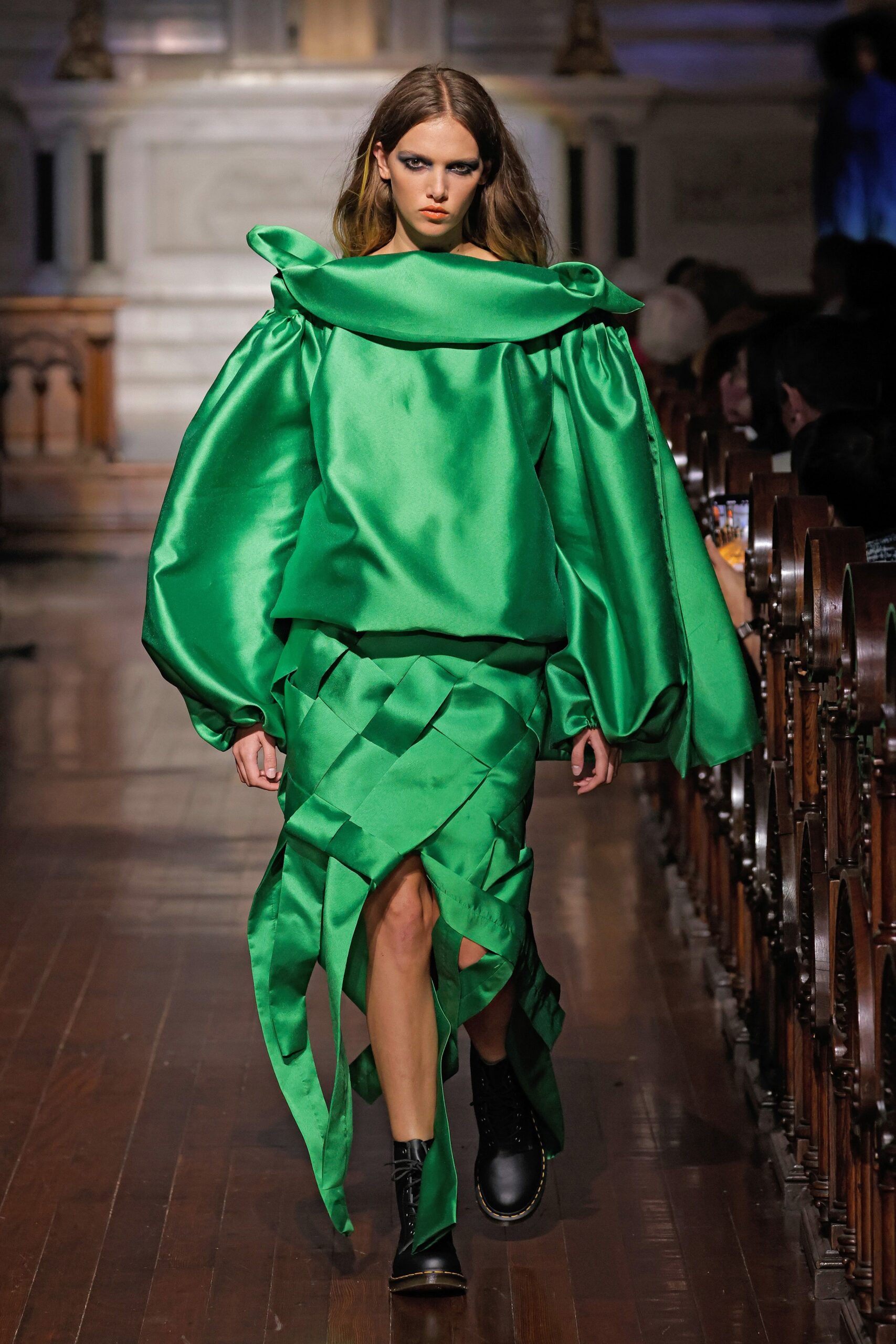 green silk asymmetric fitted pleated skirt