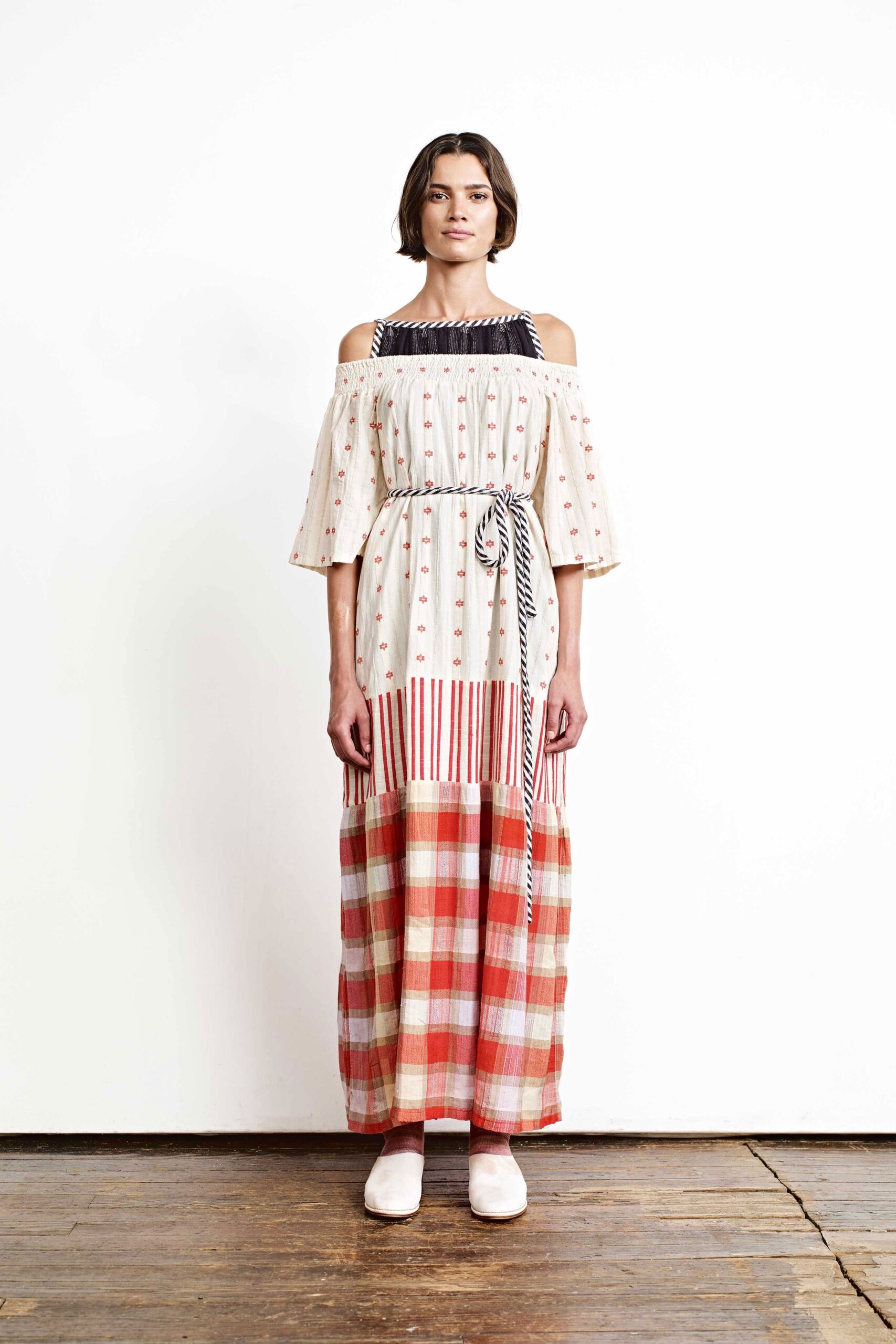 relaxed off-shoulder maxi dress