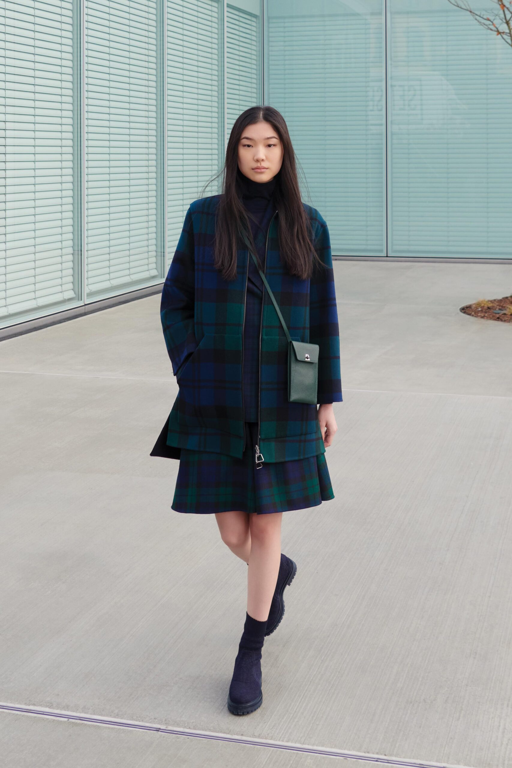 black wool sleeveless high-neck fitted a-line mini dress
