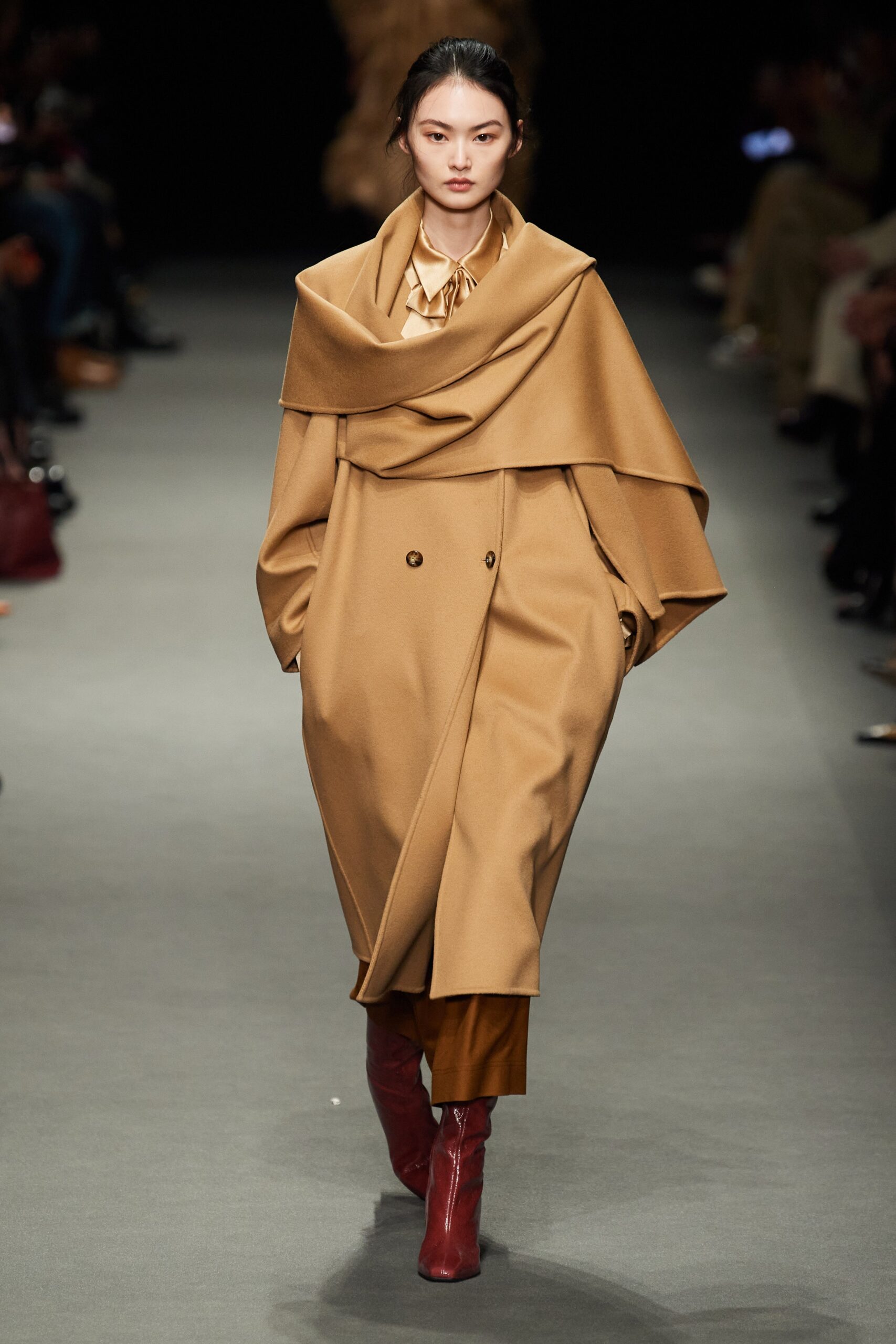 beige wool coat with brown pants