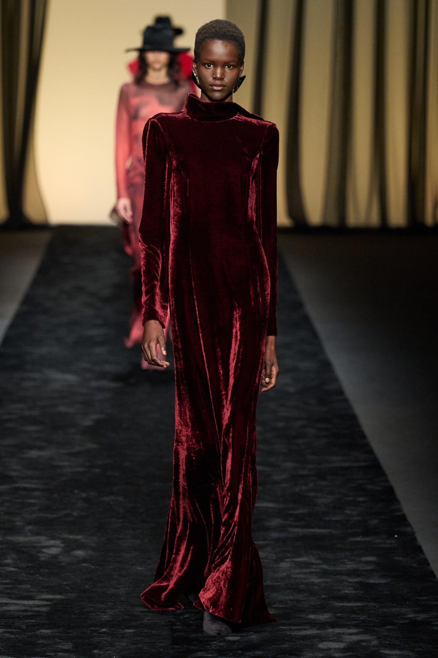 fitted red velvet gown