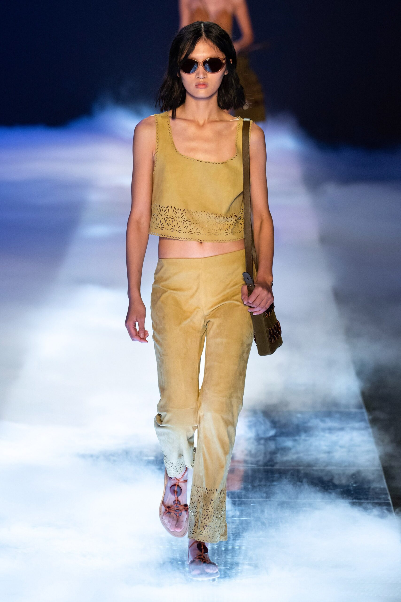 beige suede sleeveless square-neck fitted embellished short crop-top