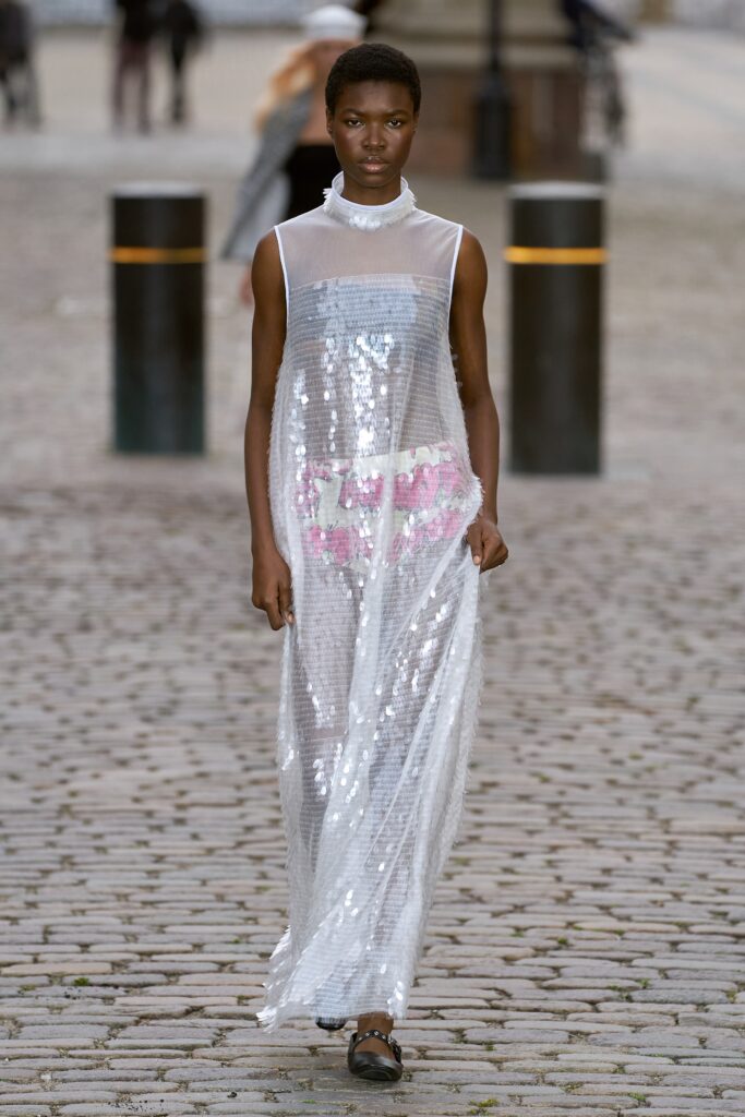 clear sequin sleeveless dress