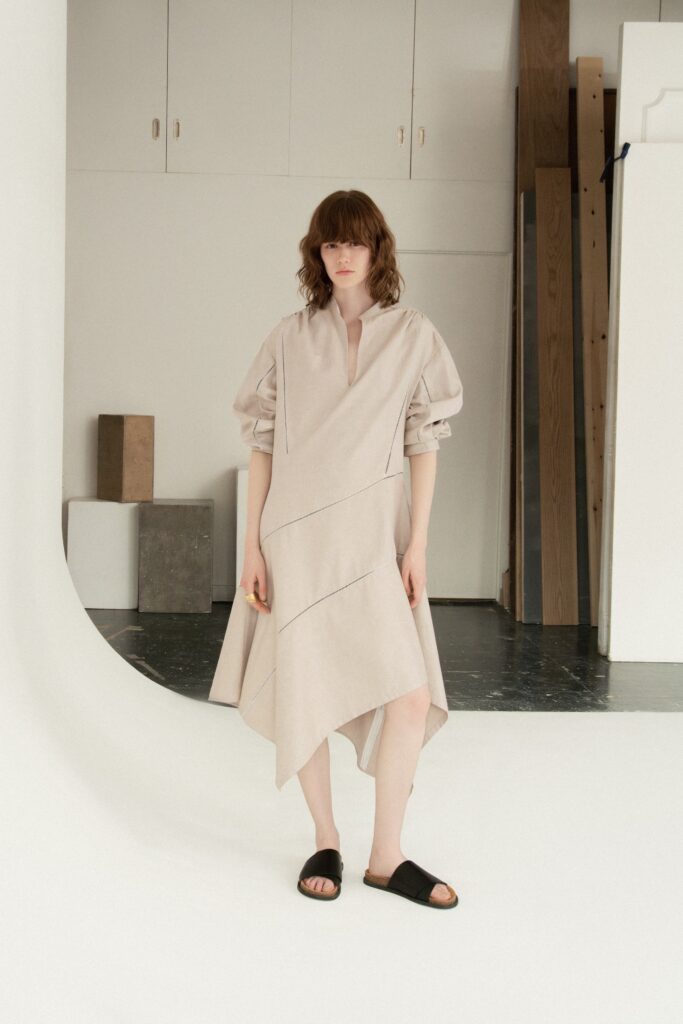 beige relaxed asymmetric dress