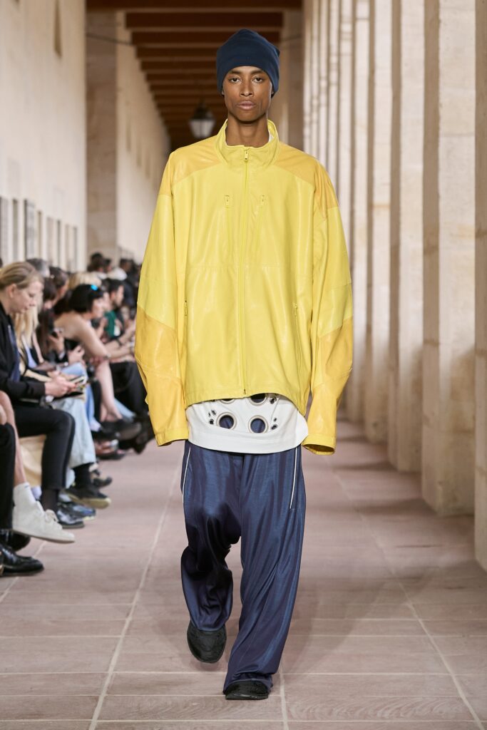 oversized yellow vinyl jacket