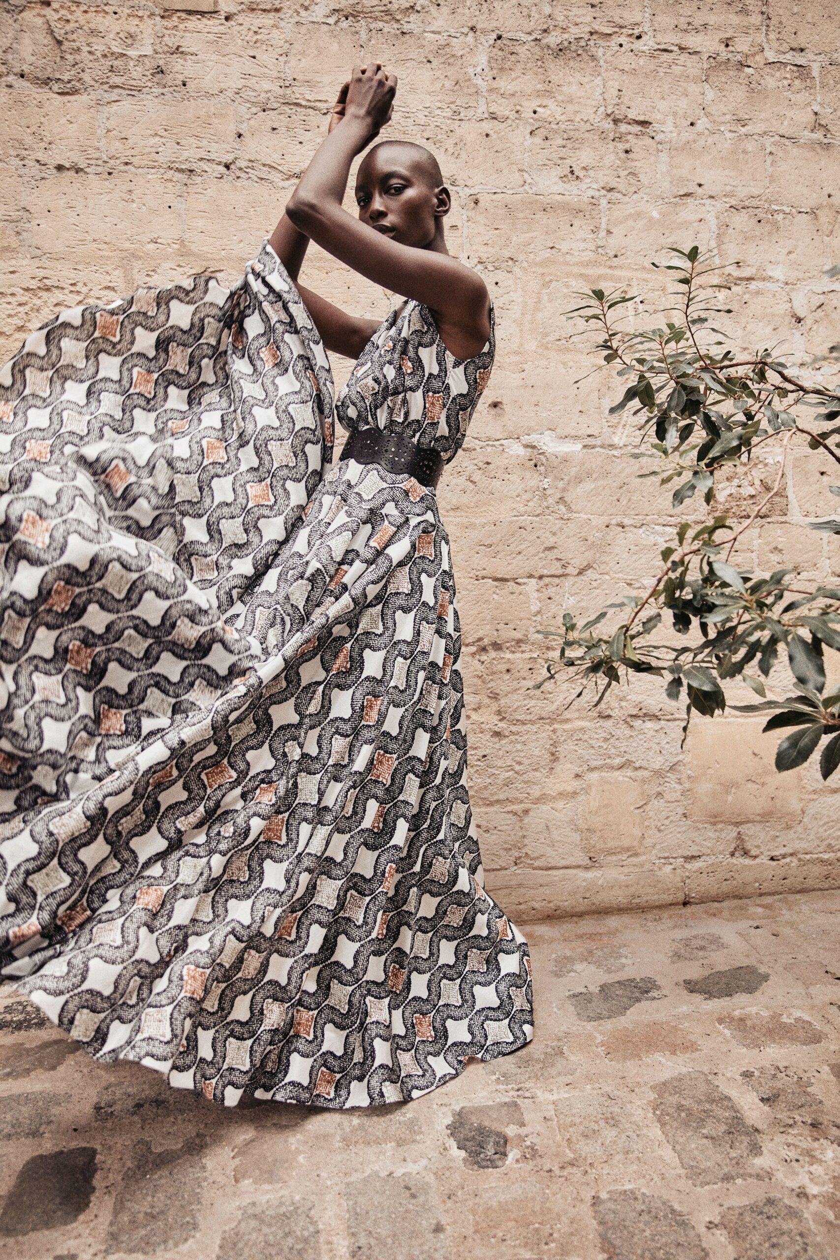 flowing printed maxi gown