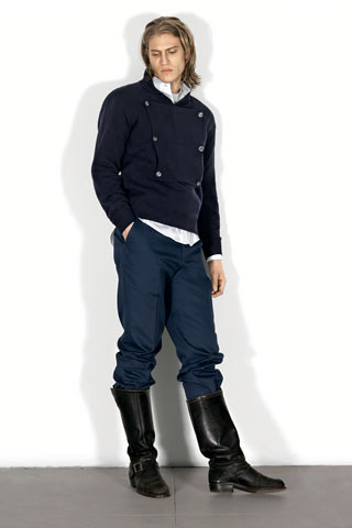 blue cotton long-sleeve collared fitted buttoned sweater
