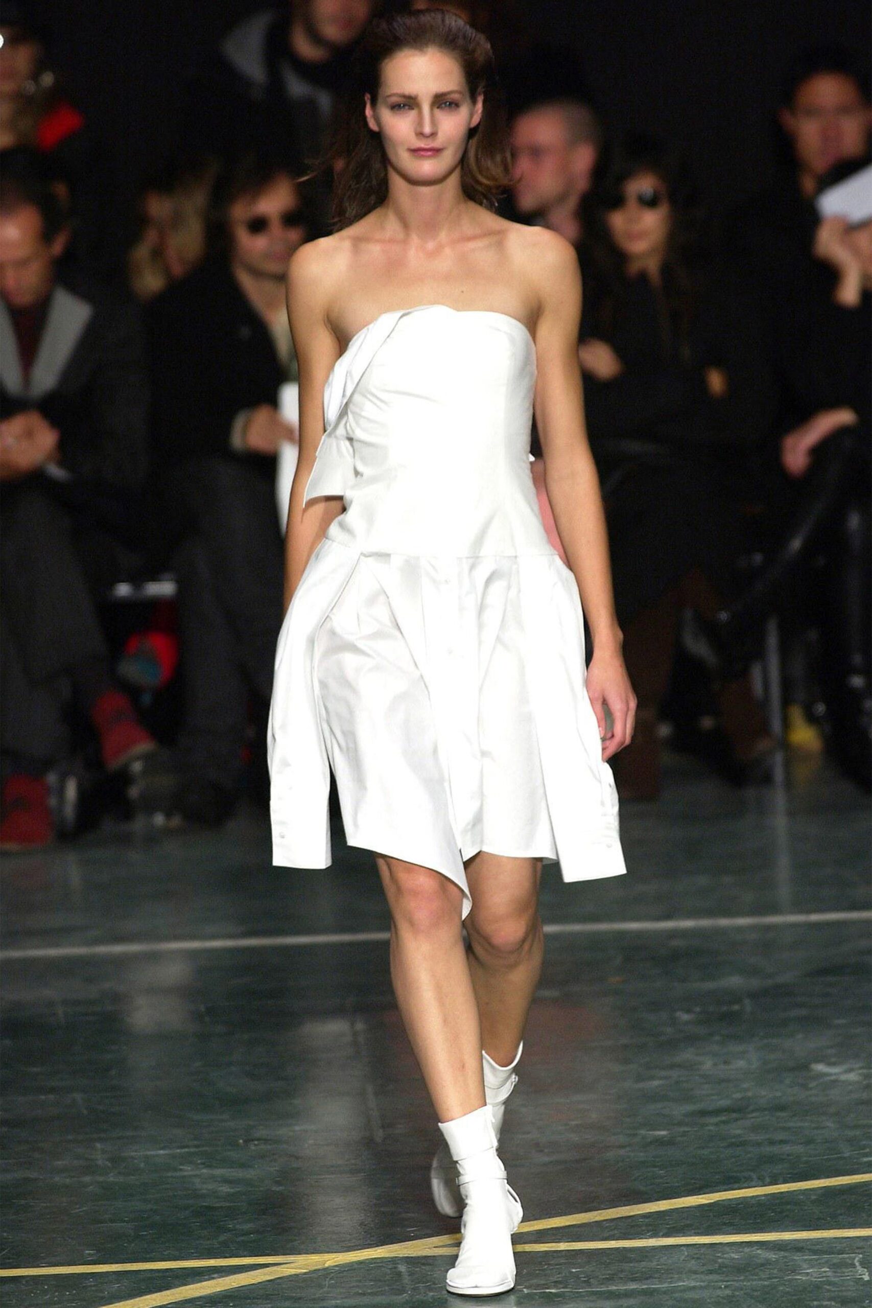 white strapless pleated dress