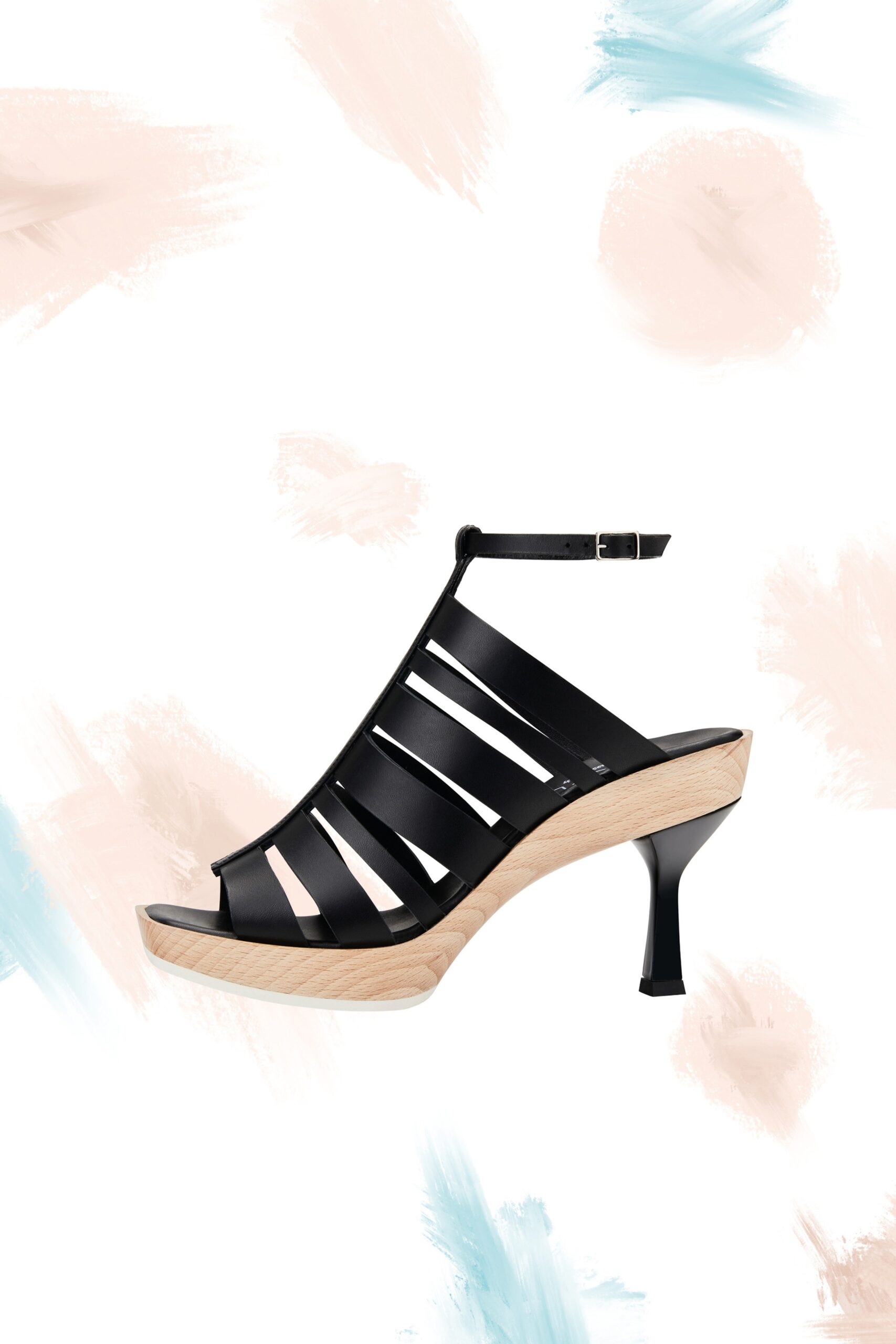 black leather cutout shoes