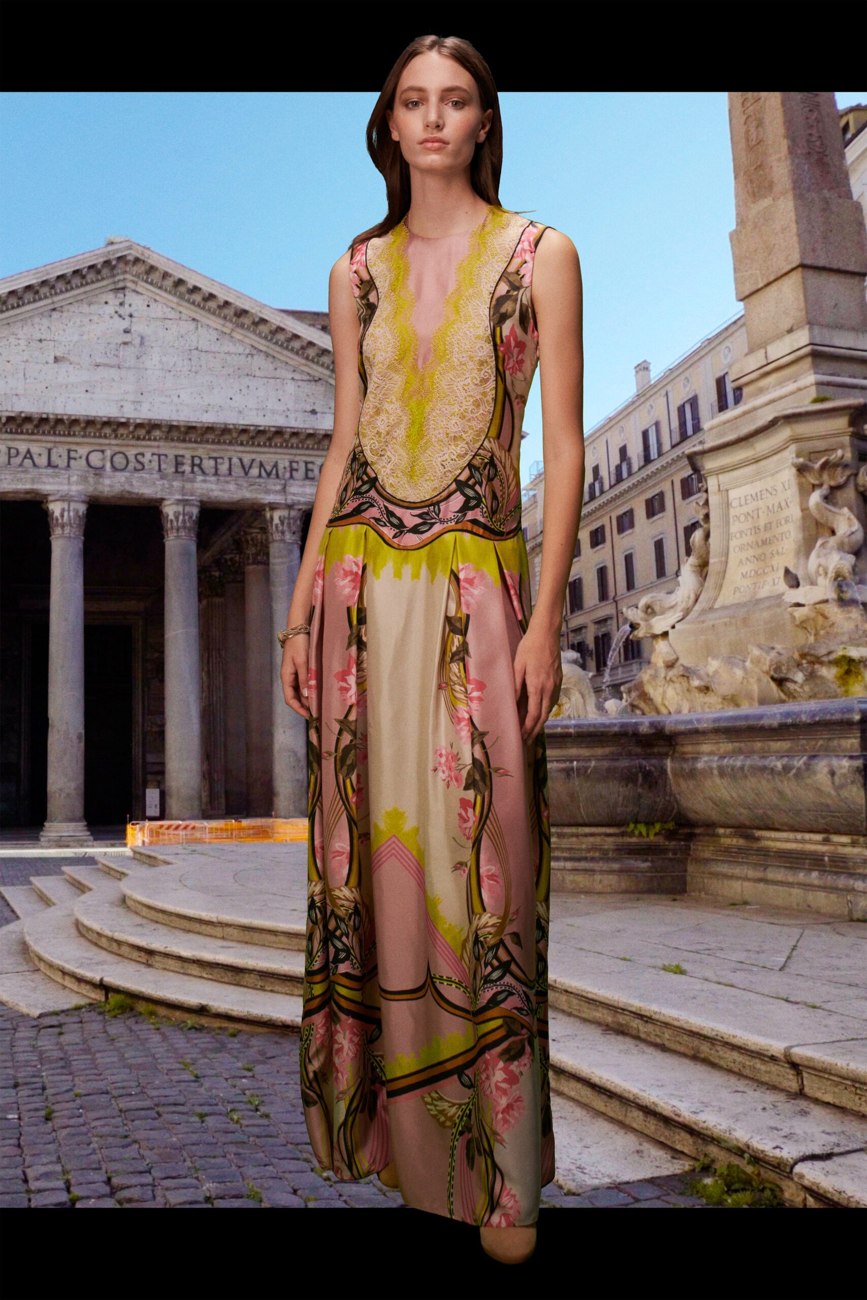 pink beige embroidered maxi gown