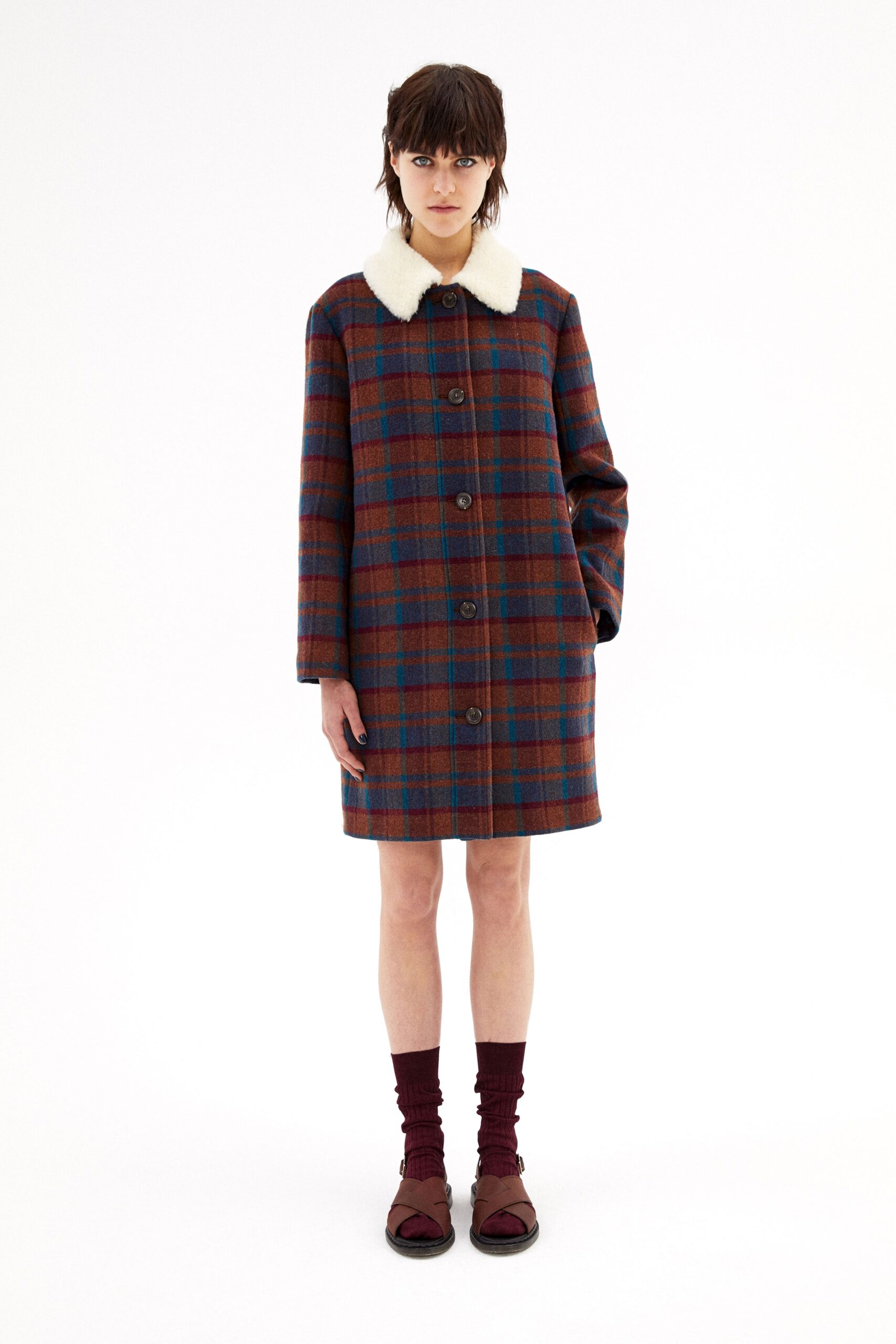 checked wool relaxed coat