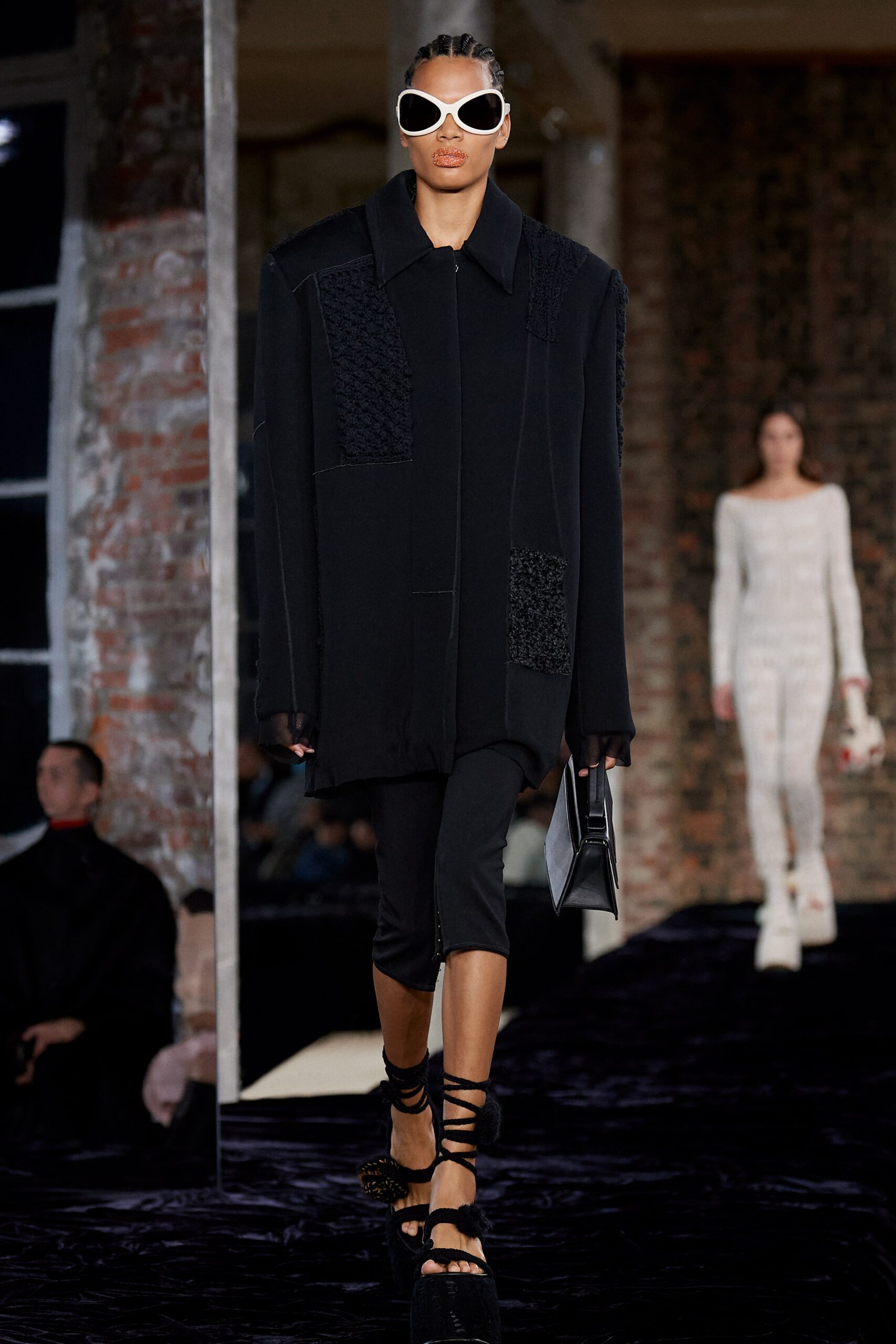 oversized black jacket with relaxed pants