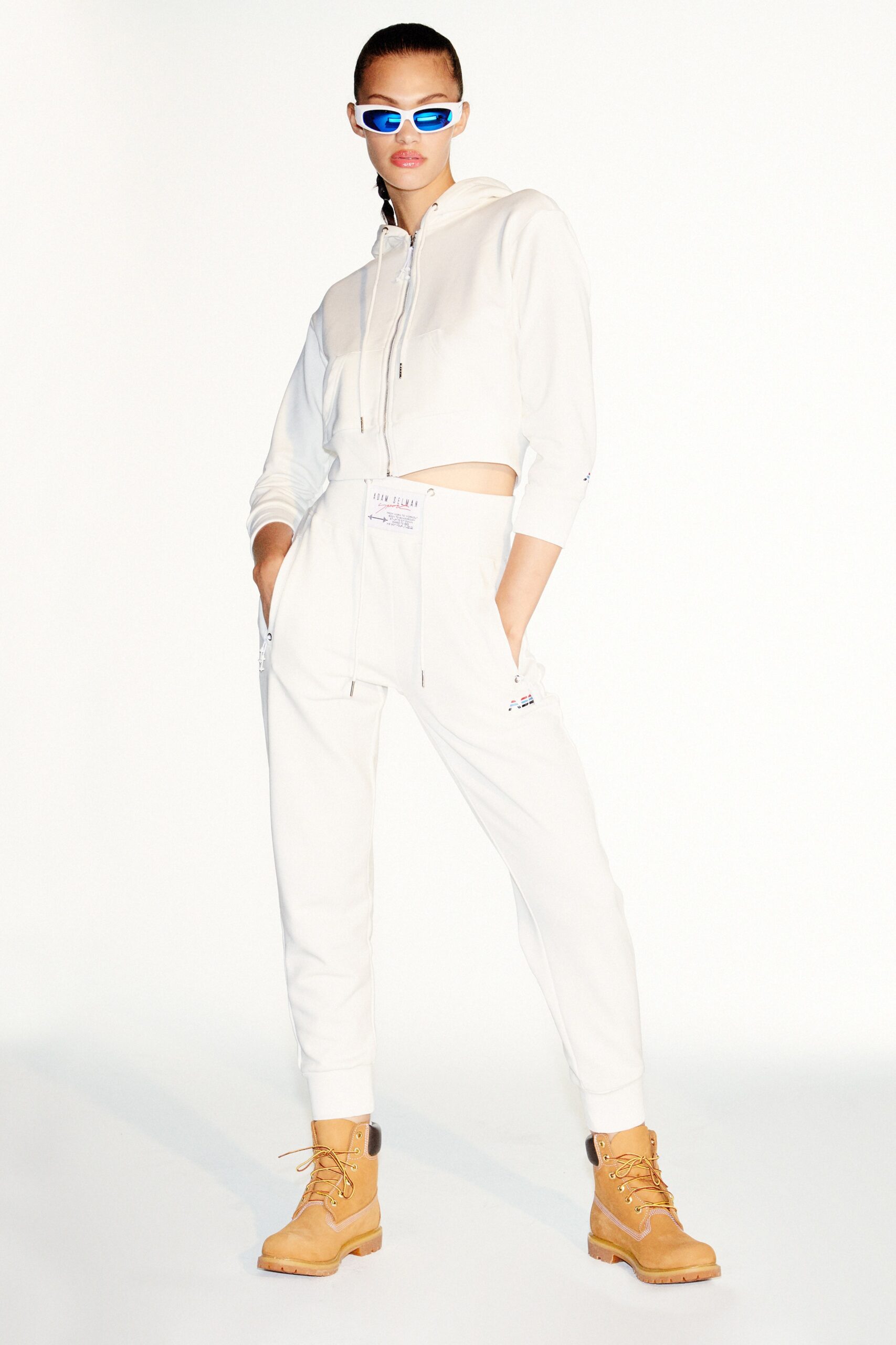 white cropped hoodie and pants