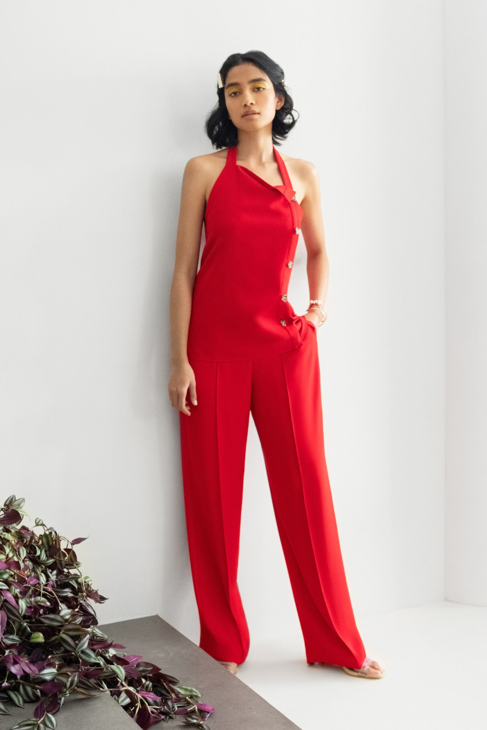 red fitted jumpsuit