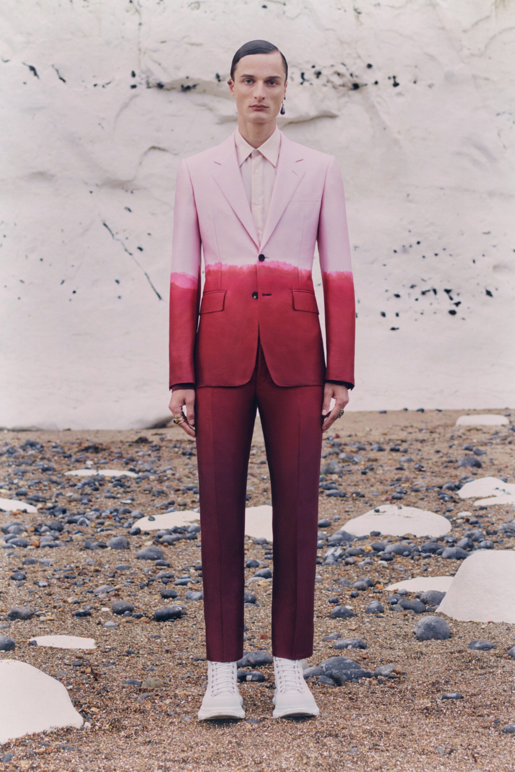 pink and red tailored suit