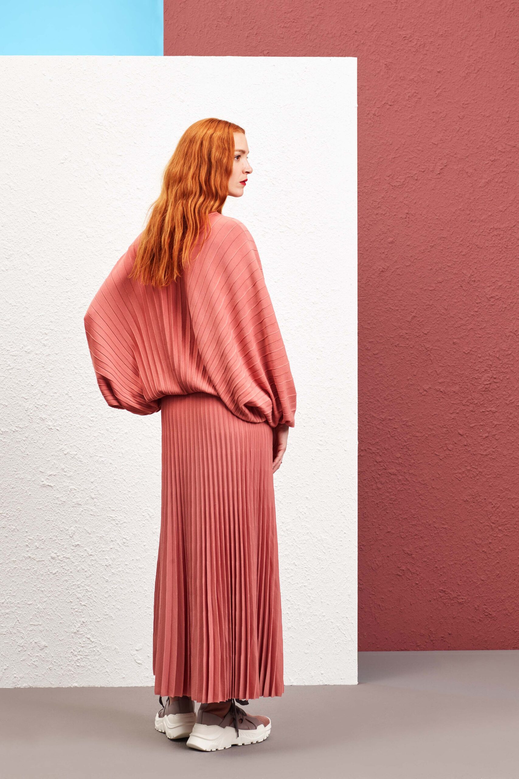 pink pleated maxi dress