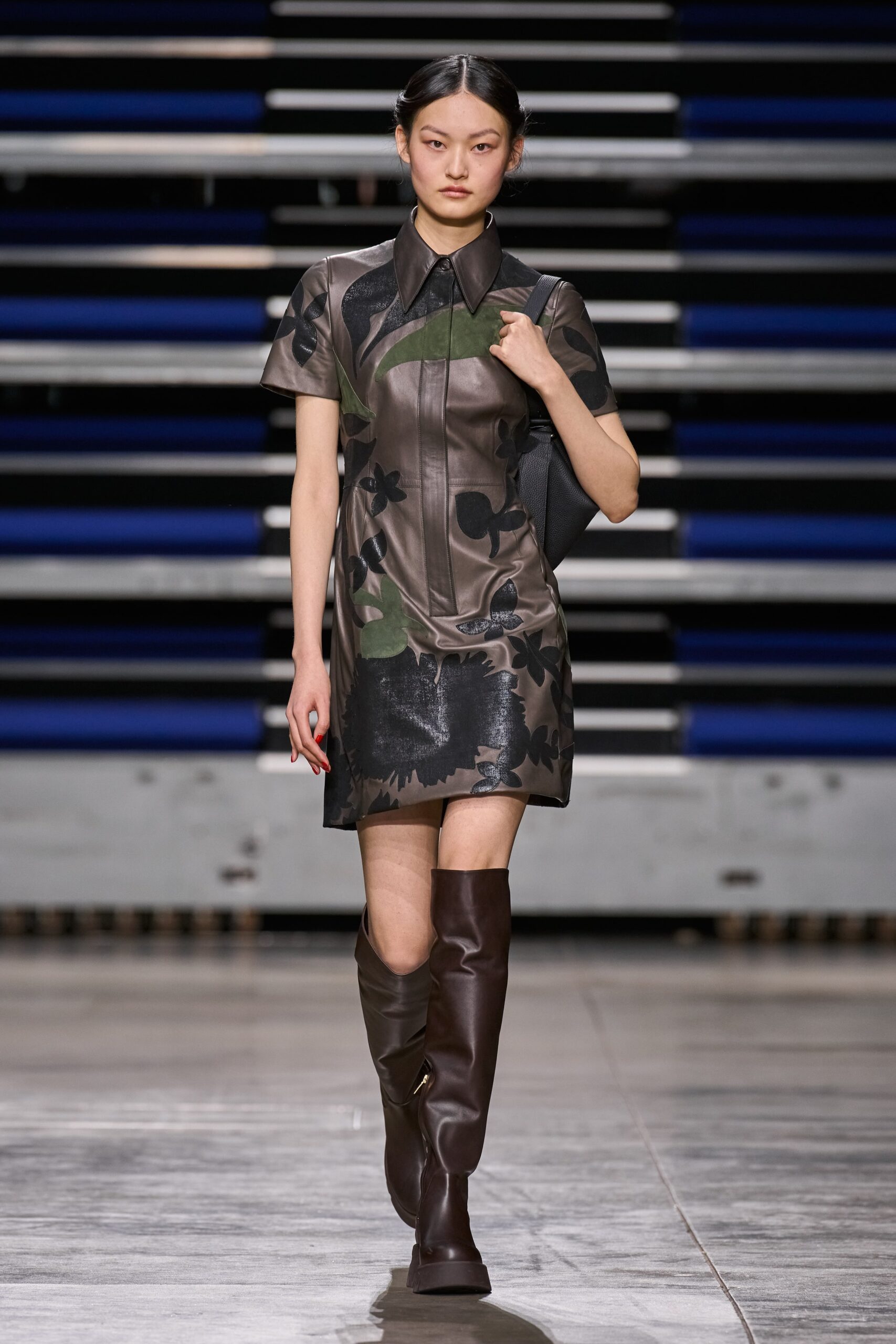 fitted floral leather mini dress