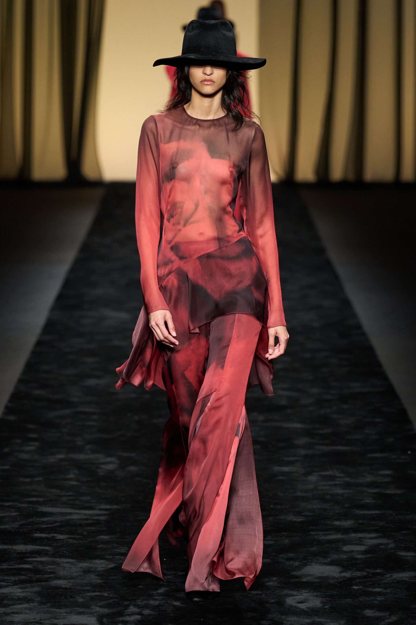 red and black sheer maxi dress