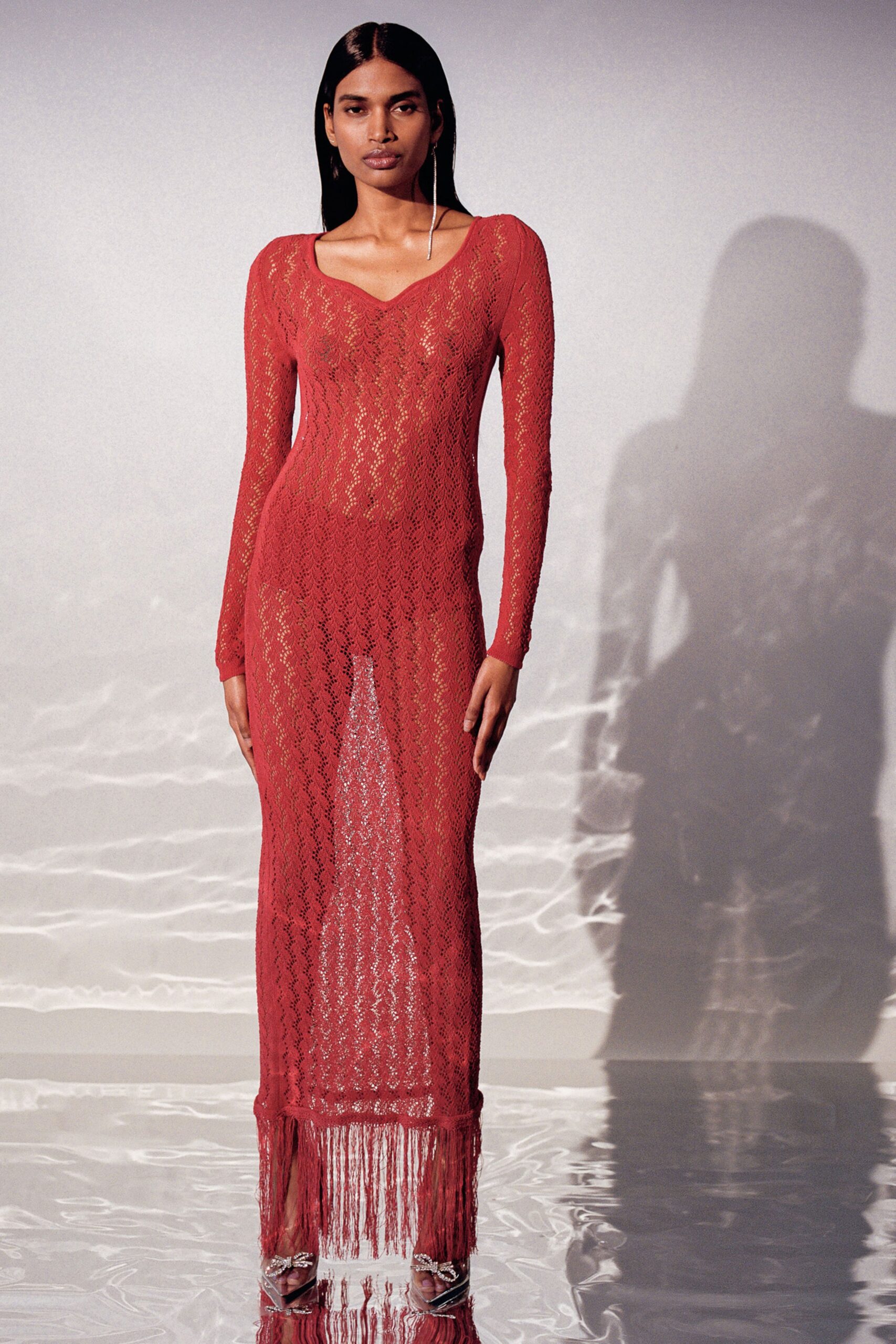 red lace fitted gown