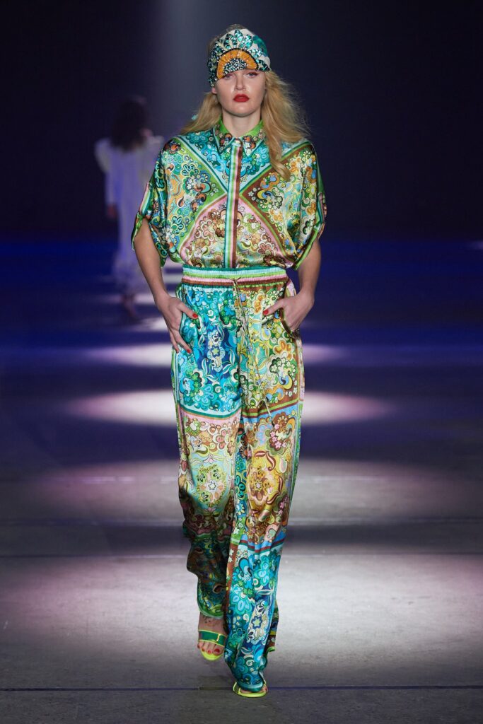 colorful printed jumpsuit with hat