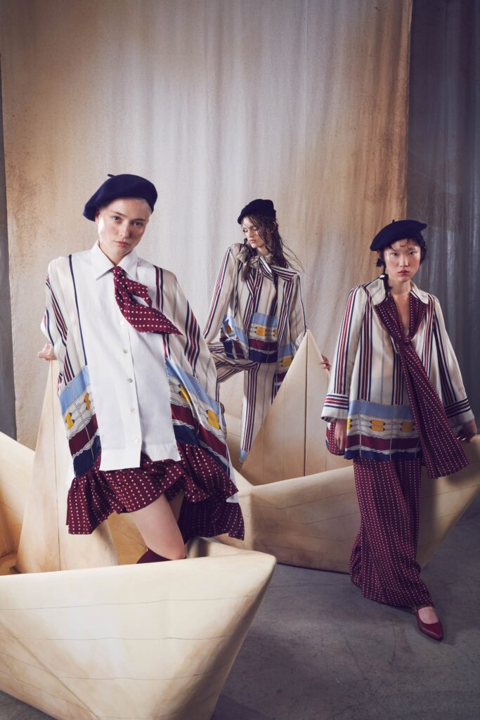 relaxed striped shirt and red dress