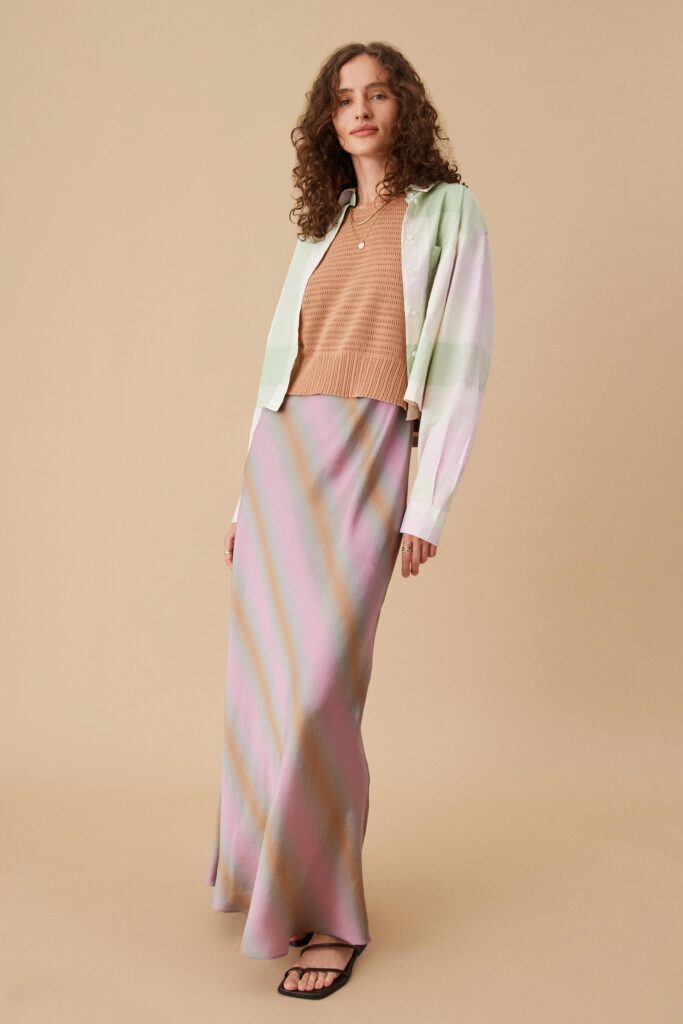 color-blocked cardigan and maxi dress