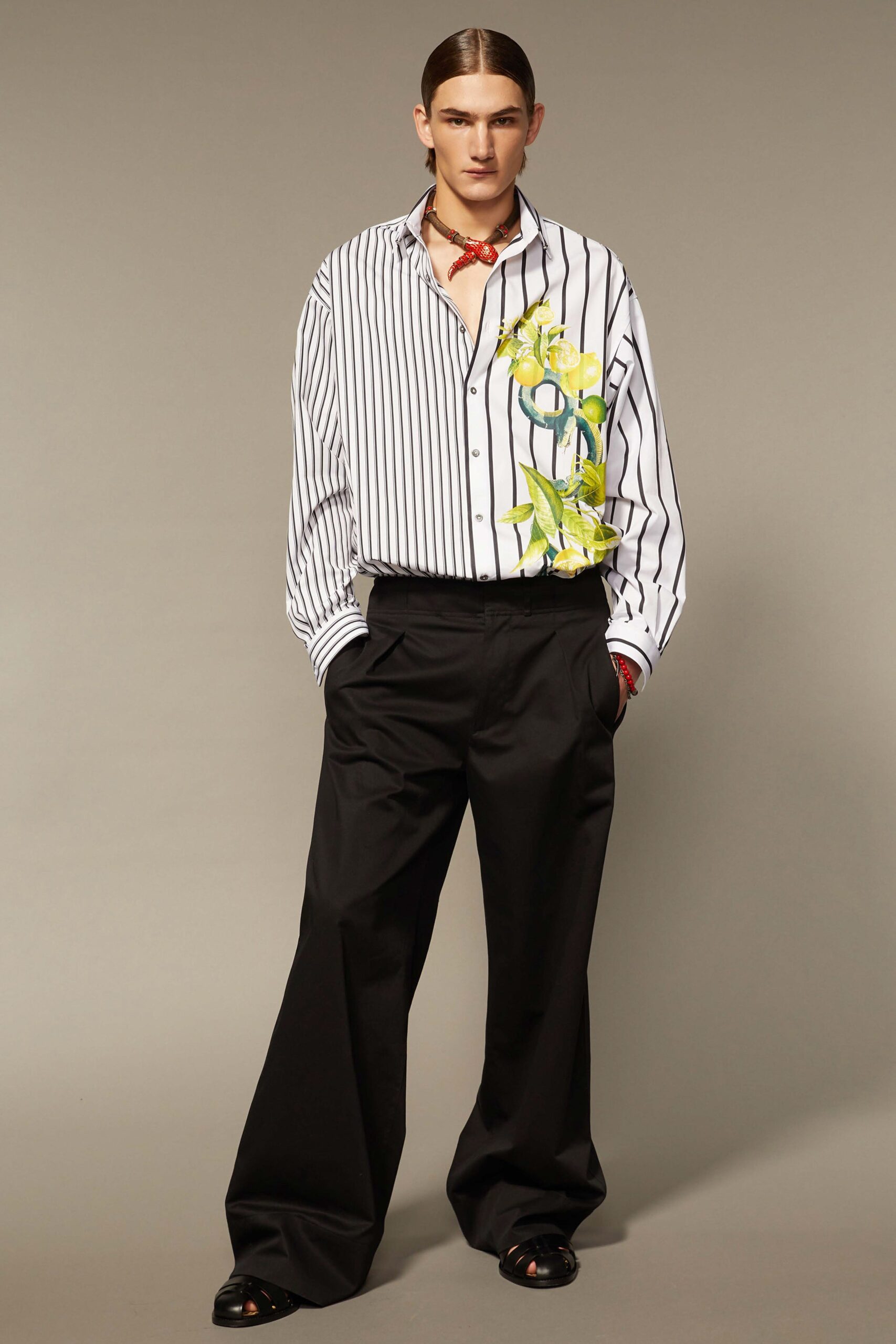 relaxed striped shirt and wide-leg pants