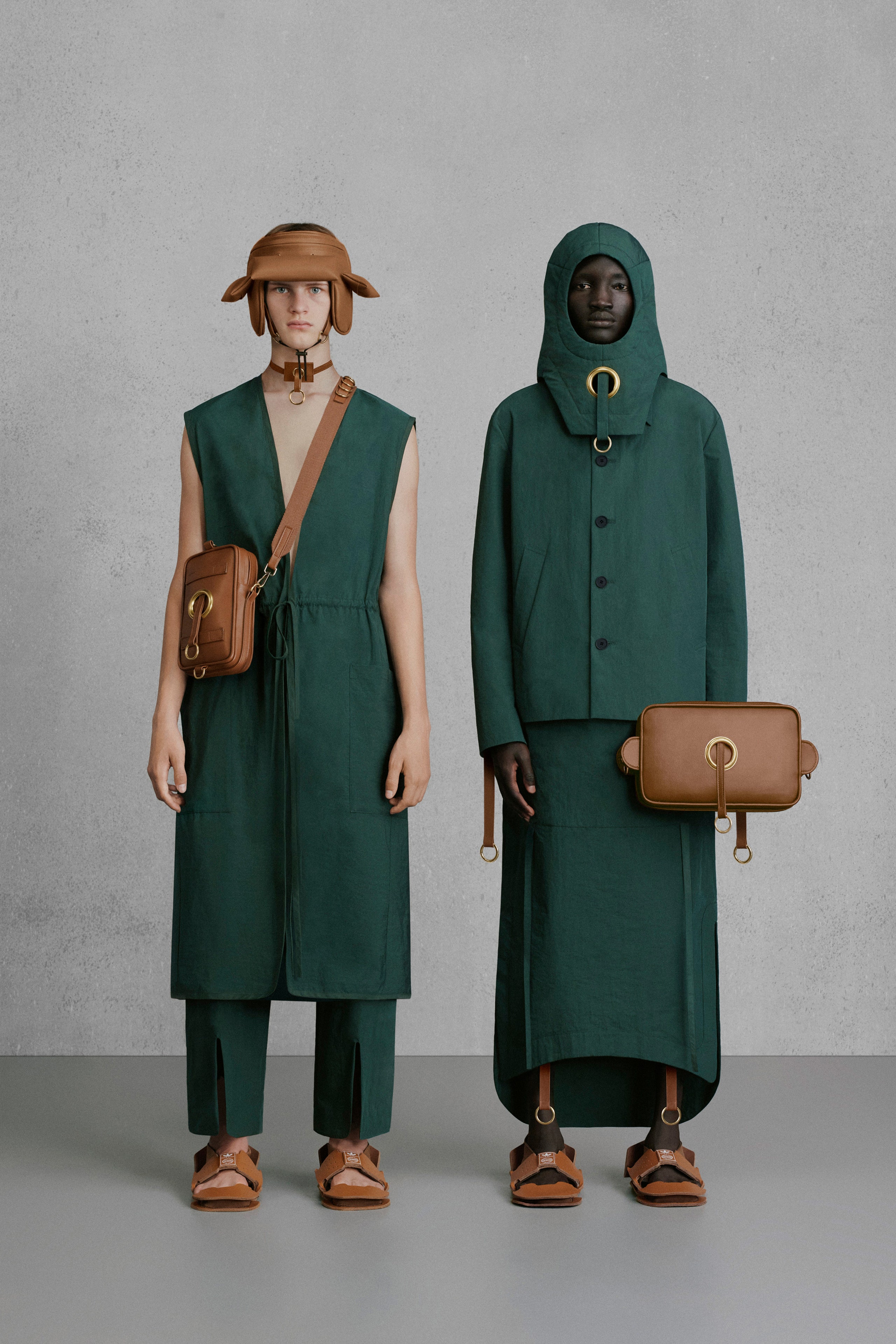 green cotton jacket and pants