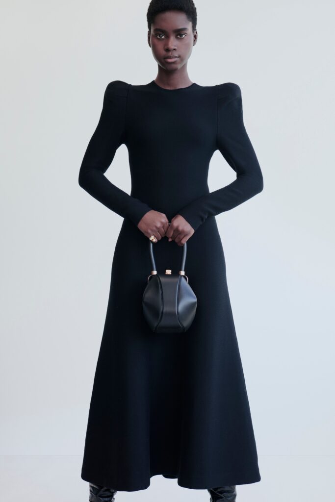 black fitted long-sleeve dress